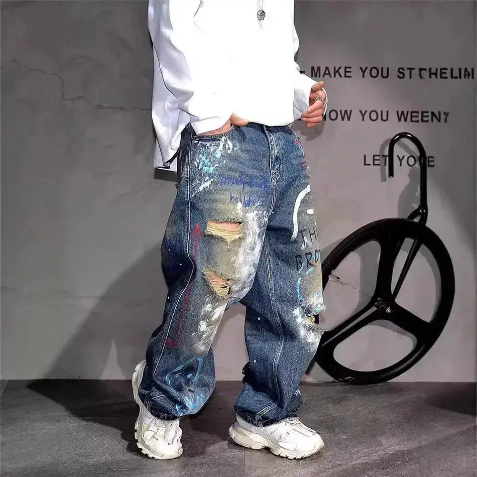 Japanese Brand Retro loose graffiti wide leg jeans Size US 32 / EU 48 - 3 Thumbnail