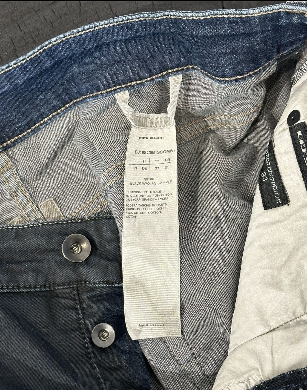 Rick Owens Rick Owens Waxed Canvas & Denim Patchwork Cropped Pants Size US 33 - 7 Thumbnail