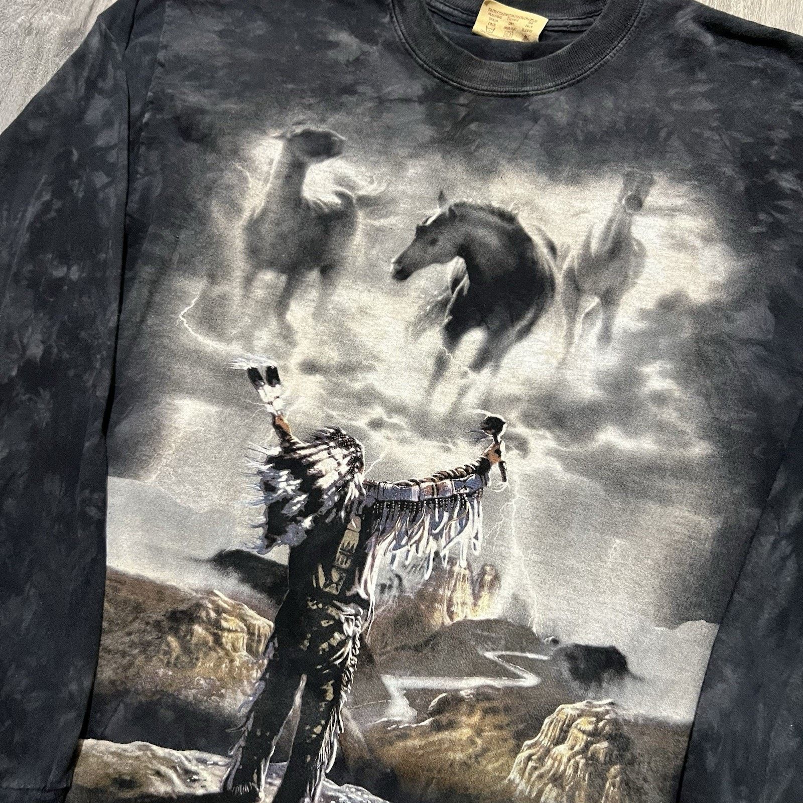 The Mountain VTG The Mountain Shirt Gray Indian Horse Tie Dye Long Sleeve Size US L / EU 52-54 / 3 - 3 Thumbnail