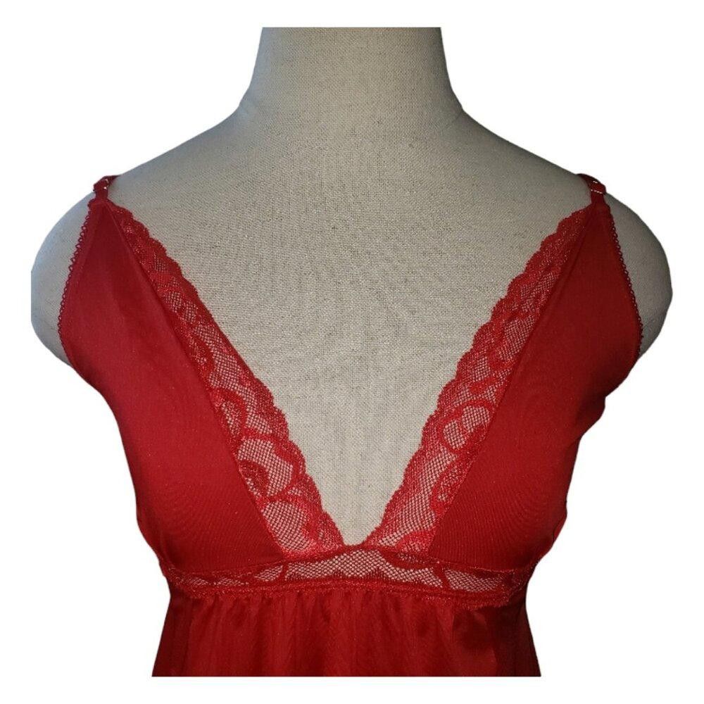 Designer CT1562 Maraple Red Lace Baby Doll Chemise with Slits S/M Size ONE SIZE - 2 Thumbnail