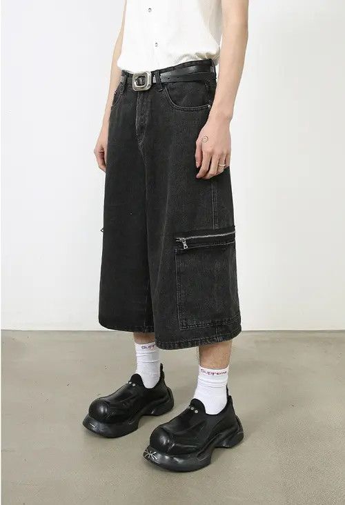 Other Black washed distressed street loose workwear denim shorts Size US 32 / EU 48 - 4 Thumbnail