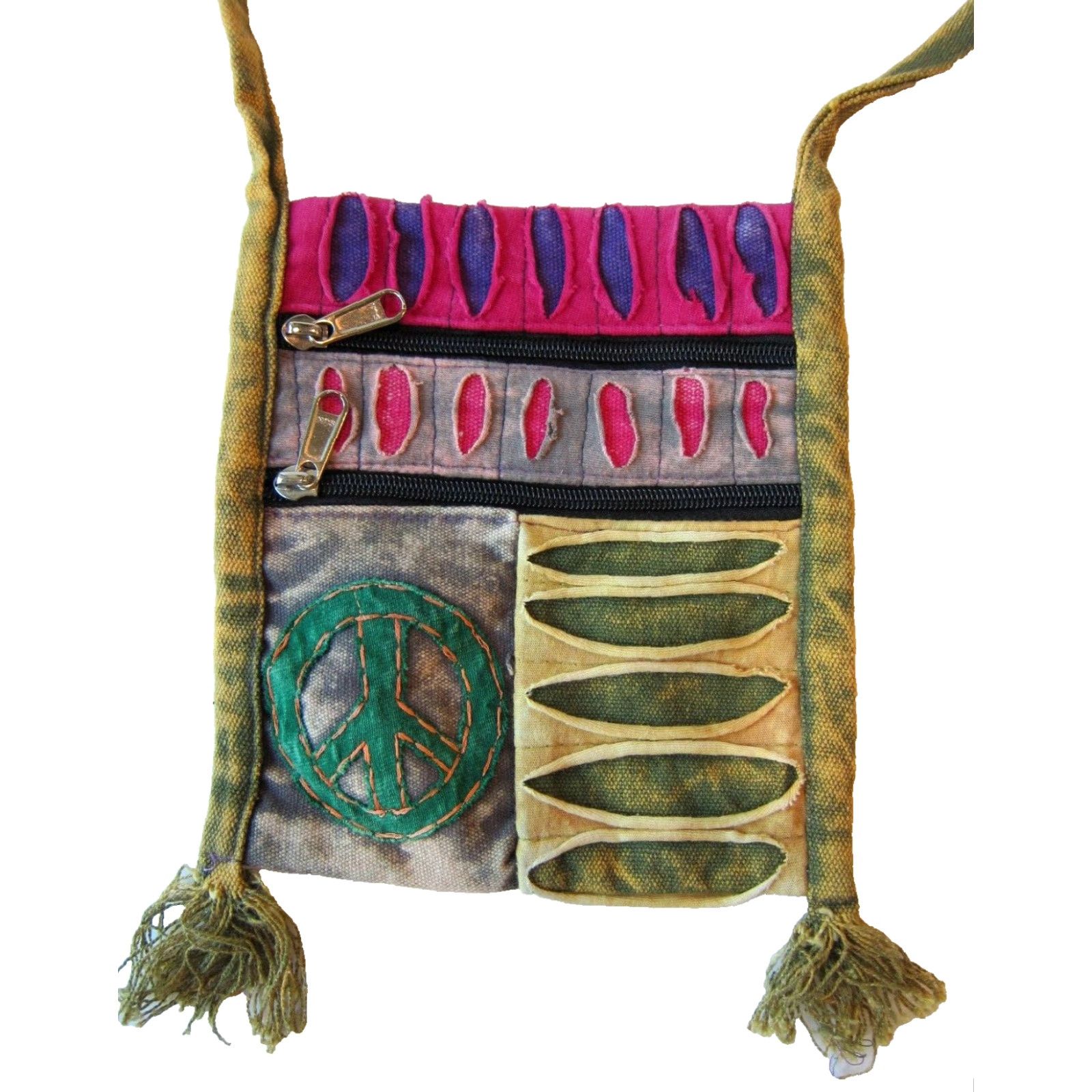 Erima Vintage Rima India Woven Pink Satchel Purse Bag Hippie Peace Sign Crossbody Women's Small Pink Green Straps Adjustable Size ONE SIZE - 4 Thumbnail