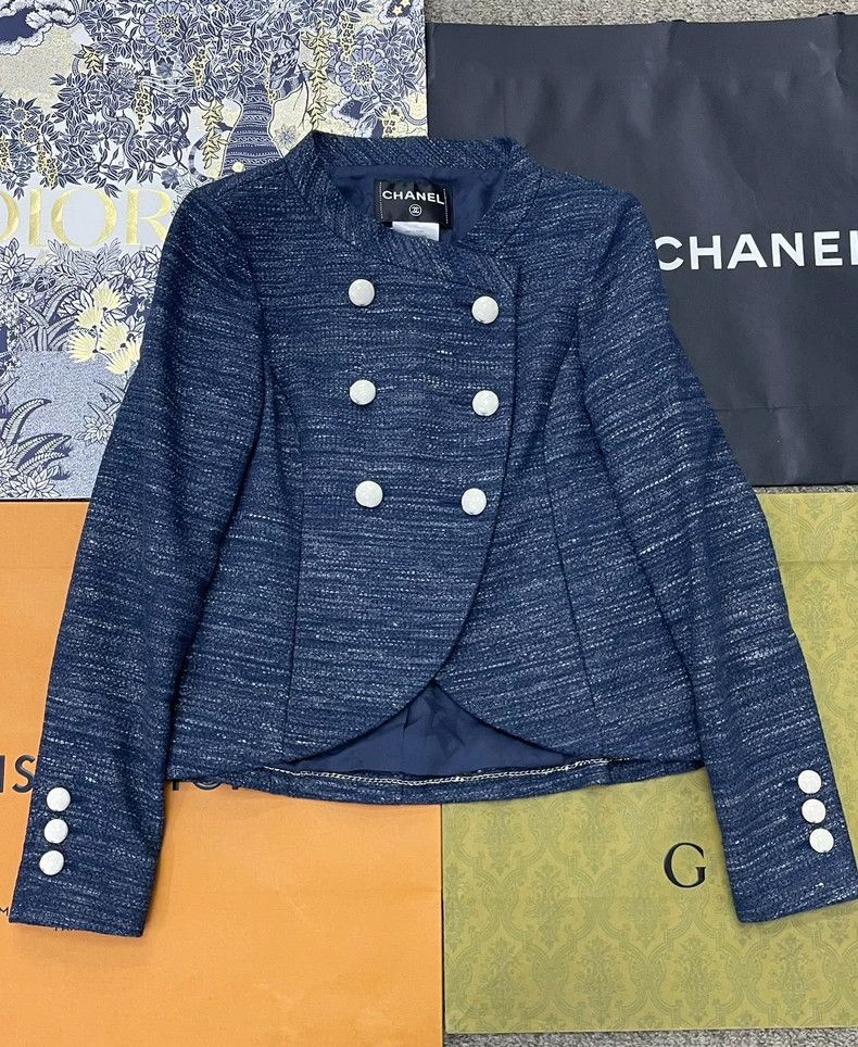 Chanel Chanel Blue Double-Breasted Jacket Size US S / EU 44-46 / 1 - 1 Thumbnail