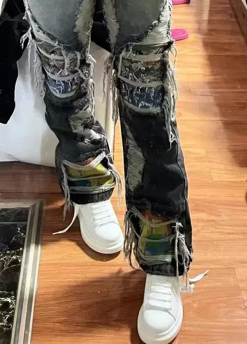 Other Heavy Industrial Embroidered Loose Ripped Jeans Size US 35 - 3 Thumbnail