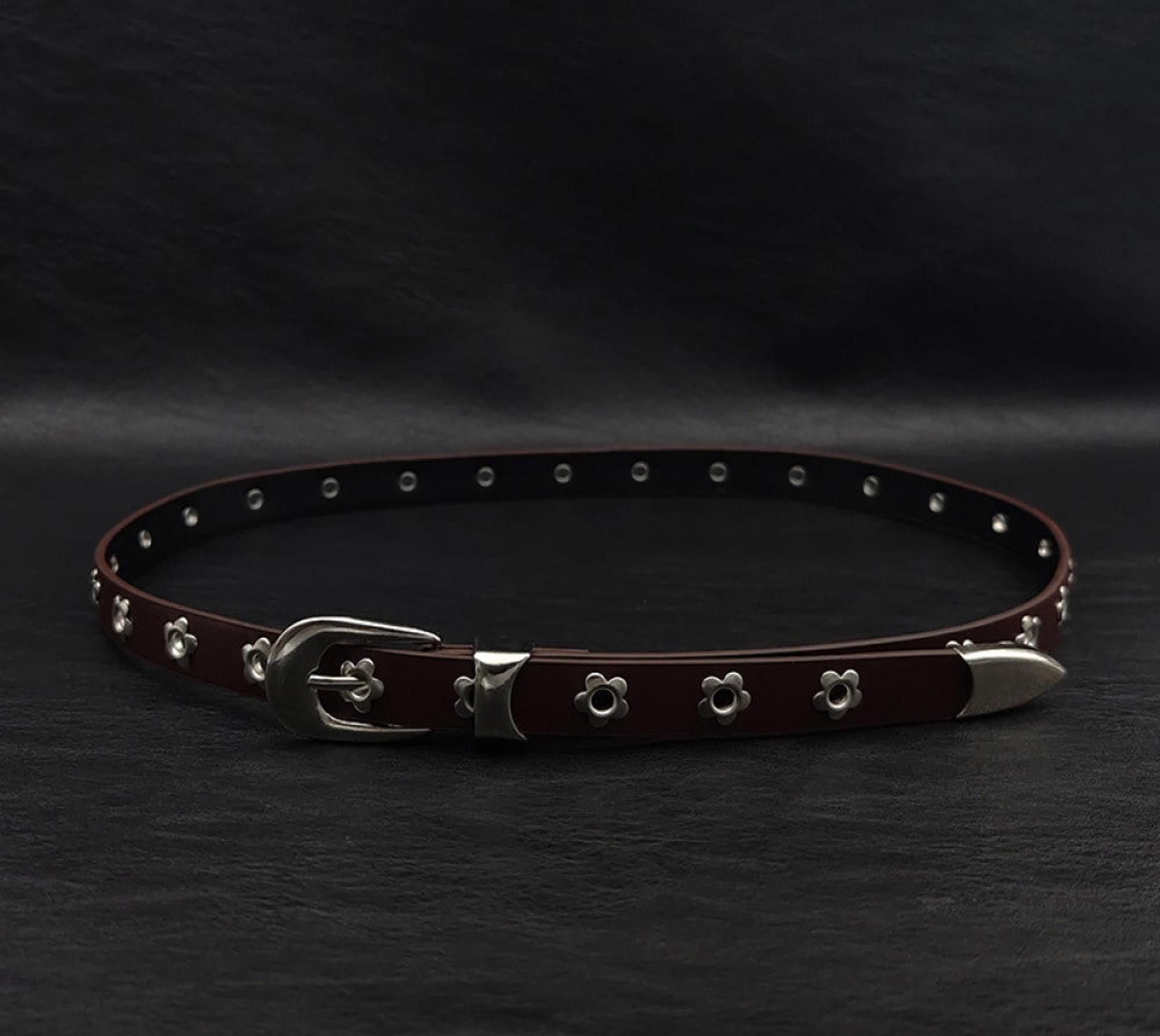 Vision Streetwear Leather Belt with Floral Studs Size ONE SIZE - 1 Thumbnail