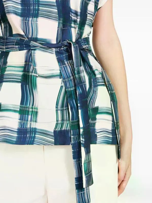 Salvatore Ferragamo o1s1rm0426 Plaid Belted Blouse in Blue/White Size M / US 6-8 / IT 42-44 - 5 Thumbnail