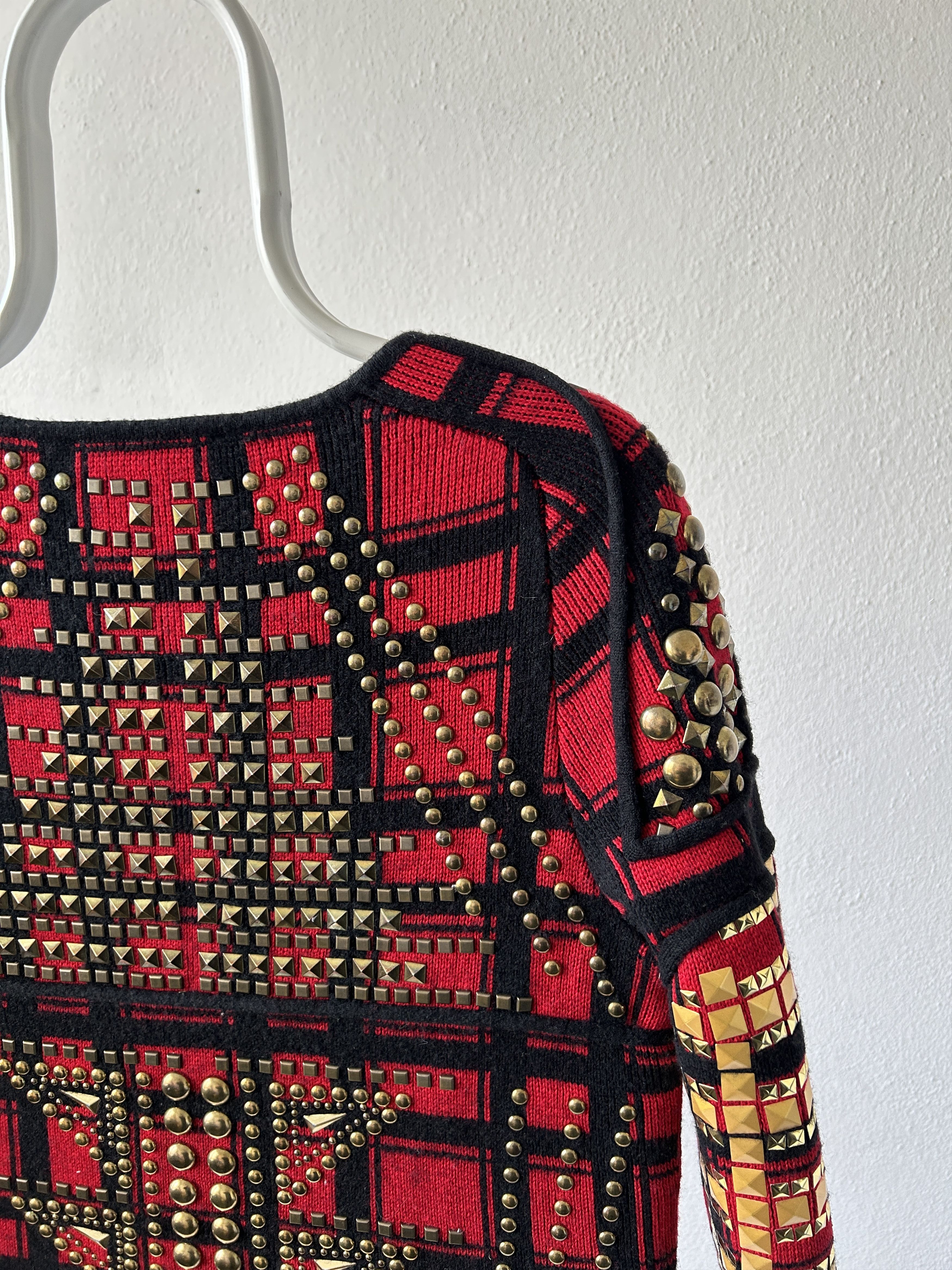 AW14 runway Philipp Plein studded check wool knit mini dress
