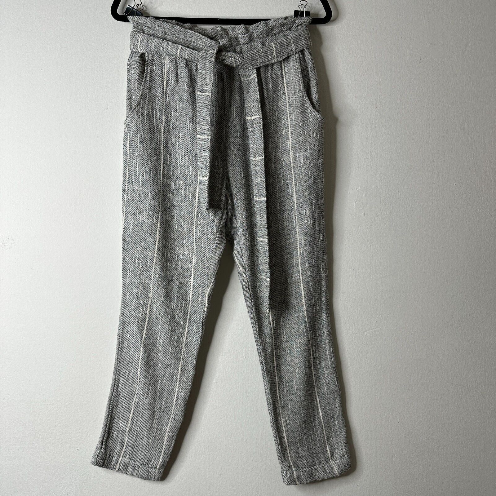 Free People Free People Casual Cream & Black Stripe Crop Pant Tie Belt 2 Size 26" / US 2 / IT 38 - 12 Thumbnail