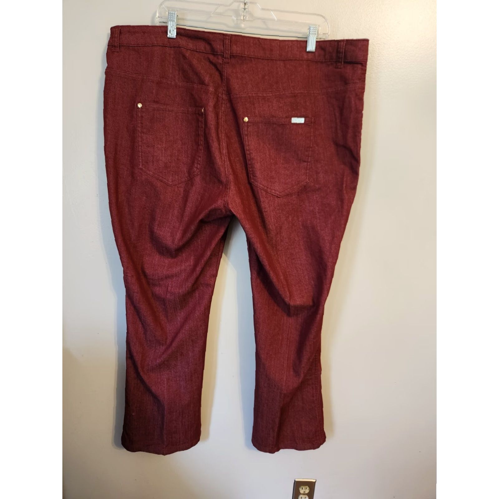 Denime IMAN Wine Pull-on Women's Mid-Rise Stretch Denim Jeans 2X Short Straight Leg Jeans Women Plus Size Wine Denim Straight Leg Size 40" / US 18 - 5 Thumbnail