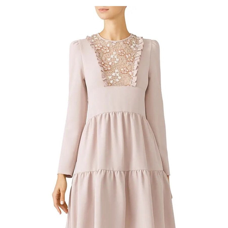 See by Chloe Pink Ruffled Lace Bib Tiered Midi Dress