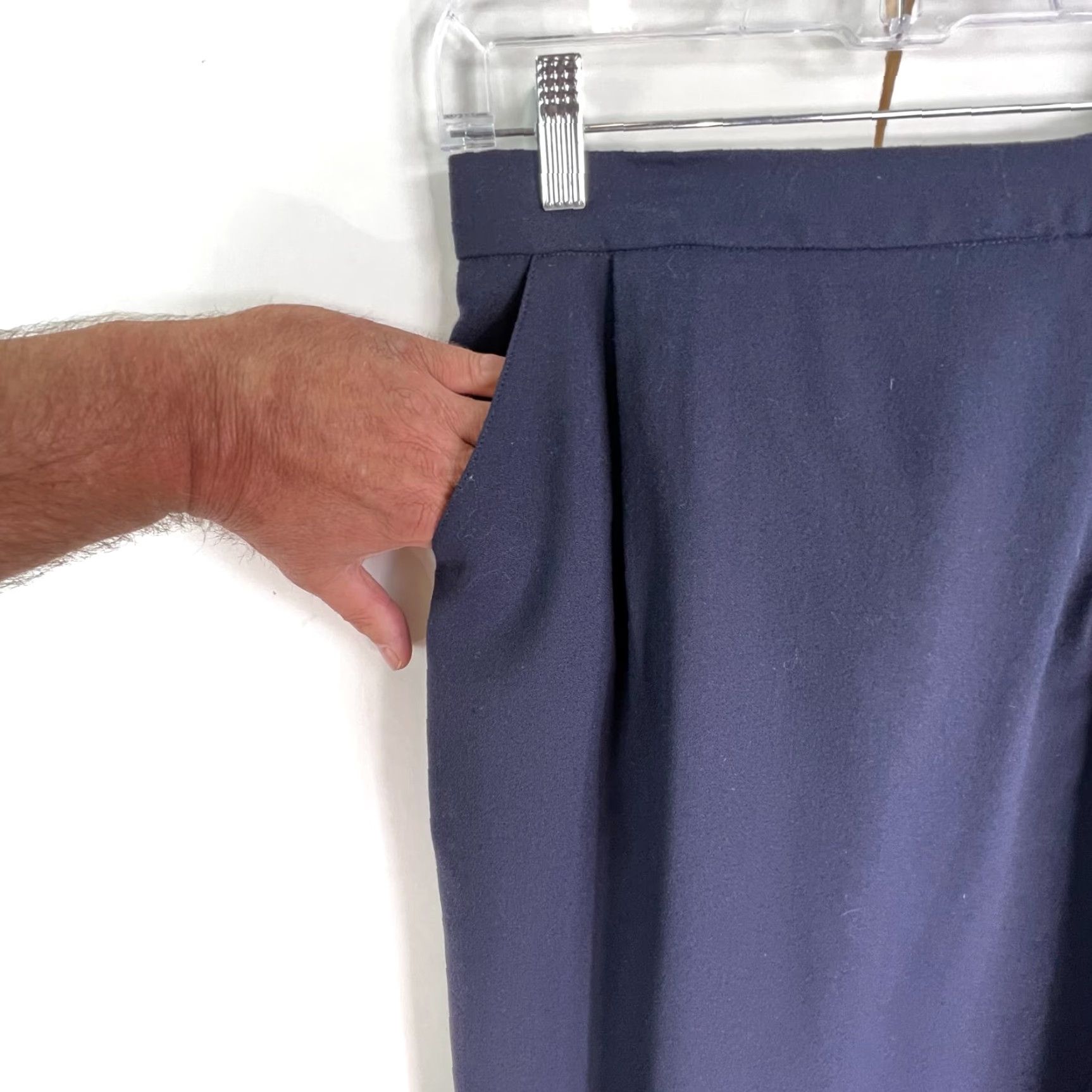 Vintage JH Collectibles A-Line Wool Midi Skirt Womens Size 12 Blue Pockets Zip Button 90s Size 34" / US 12 / IT 48 - 3 Thumbnail