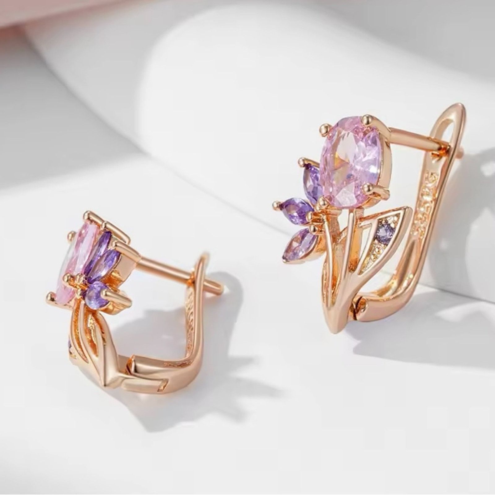 Other Purple Pink Zircon Flower Drop Earrings For Women Size ONE SIZE - 6 Thumbnail