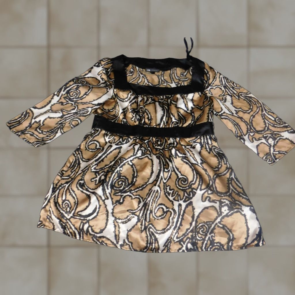 Vintage I.N. Studio Womens Blouse M Regular Brown Floral 3/4 Sleeve Round Neck Pullover Stretch Size M / US 6-8 / IT 42-44 - 1 Thumbnail