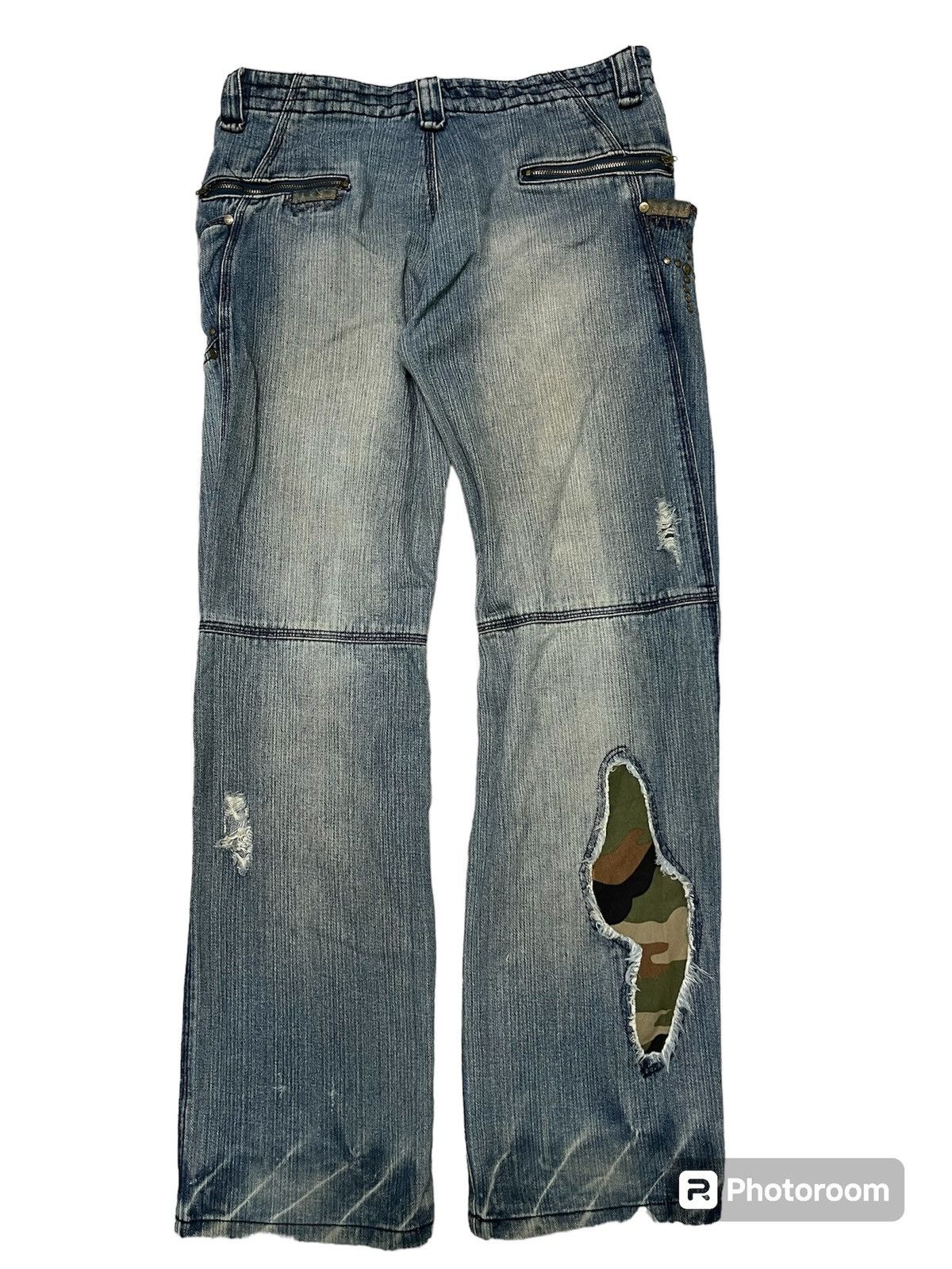 Japanese Brand 2000s PPFM INSPIRED STUDDED PANT CAMO DISTRESSED Size US 33 - 2 Thumbnail