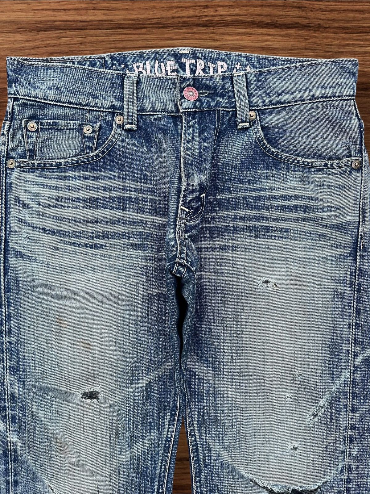 Edwin Vintage Japanese Brand Blue Way Distressed Wide Leg Jeans Size US 34 / EU 50 - 3 Thumbnail