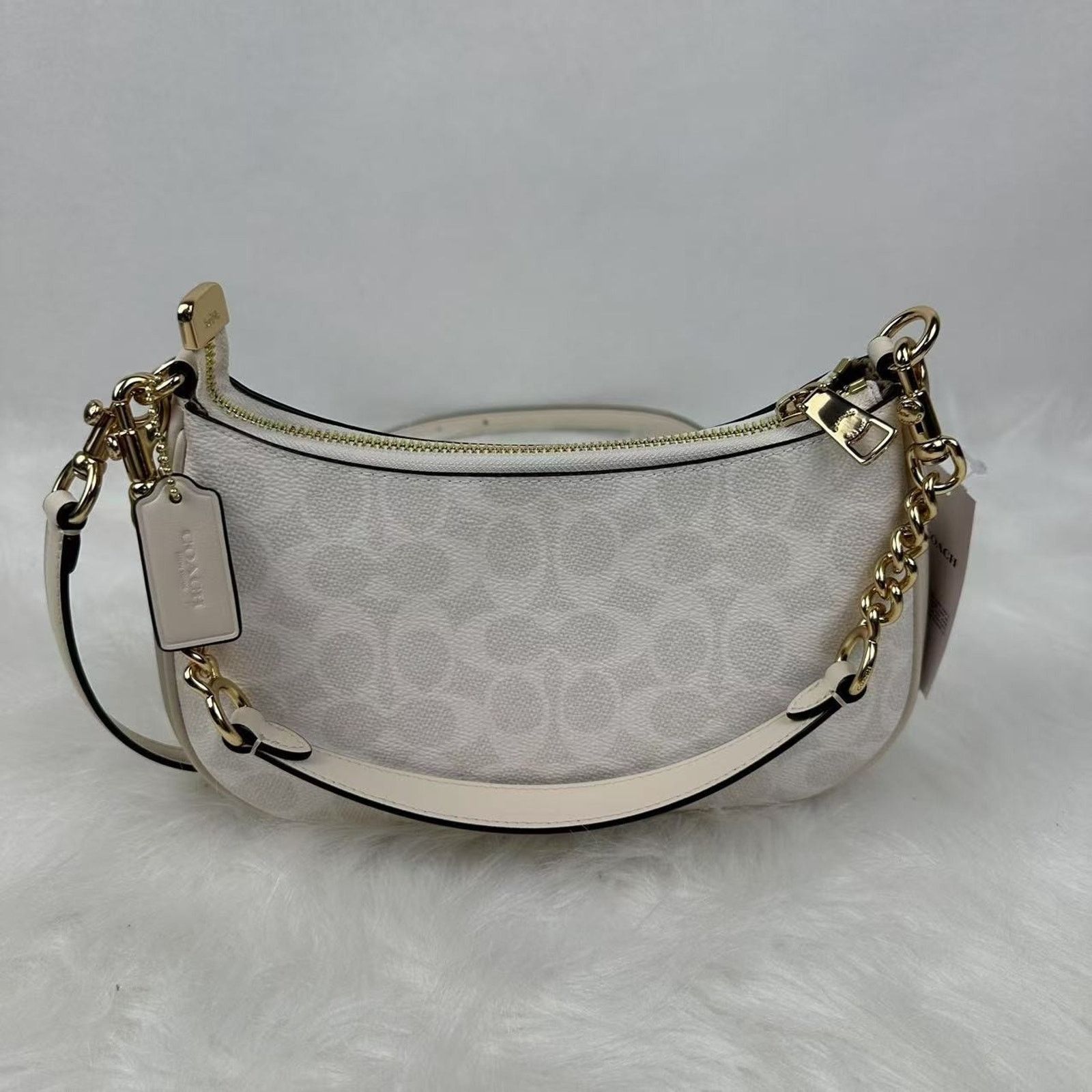 Coach Coach Teri Shoulder Signature Canvas In Gold/White/Chalk Size ONE SIZE - 4 Thumbnail