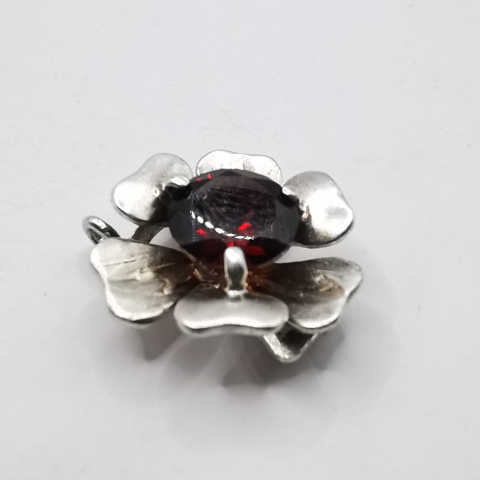 Sterling Silver Vintage Pendant "Clover" 925 Sterling Silver Ruby 5,55g Size ONE SIZE - 2 Thumbnail