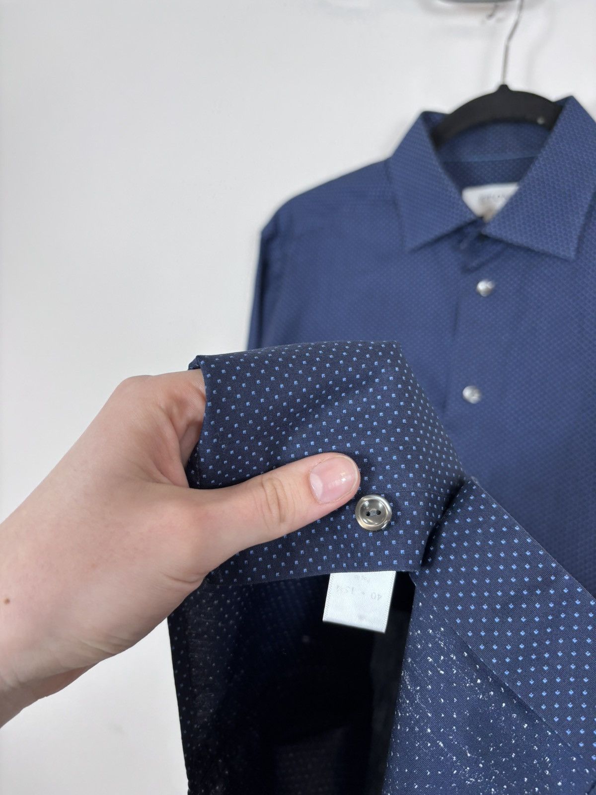 Eton Eton Men’s Polka Dot Slim Fit Navy Blue Button Up Shirt Size US M / EU 48-50 / 2 - 10 Thumbnail