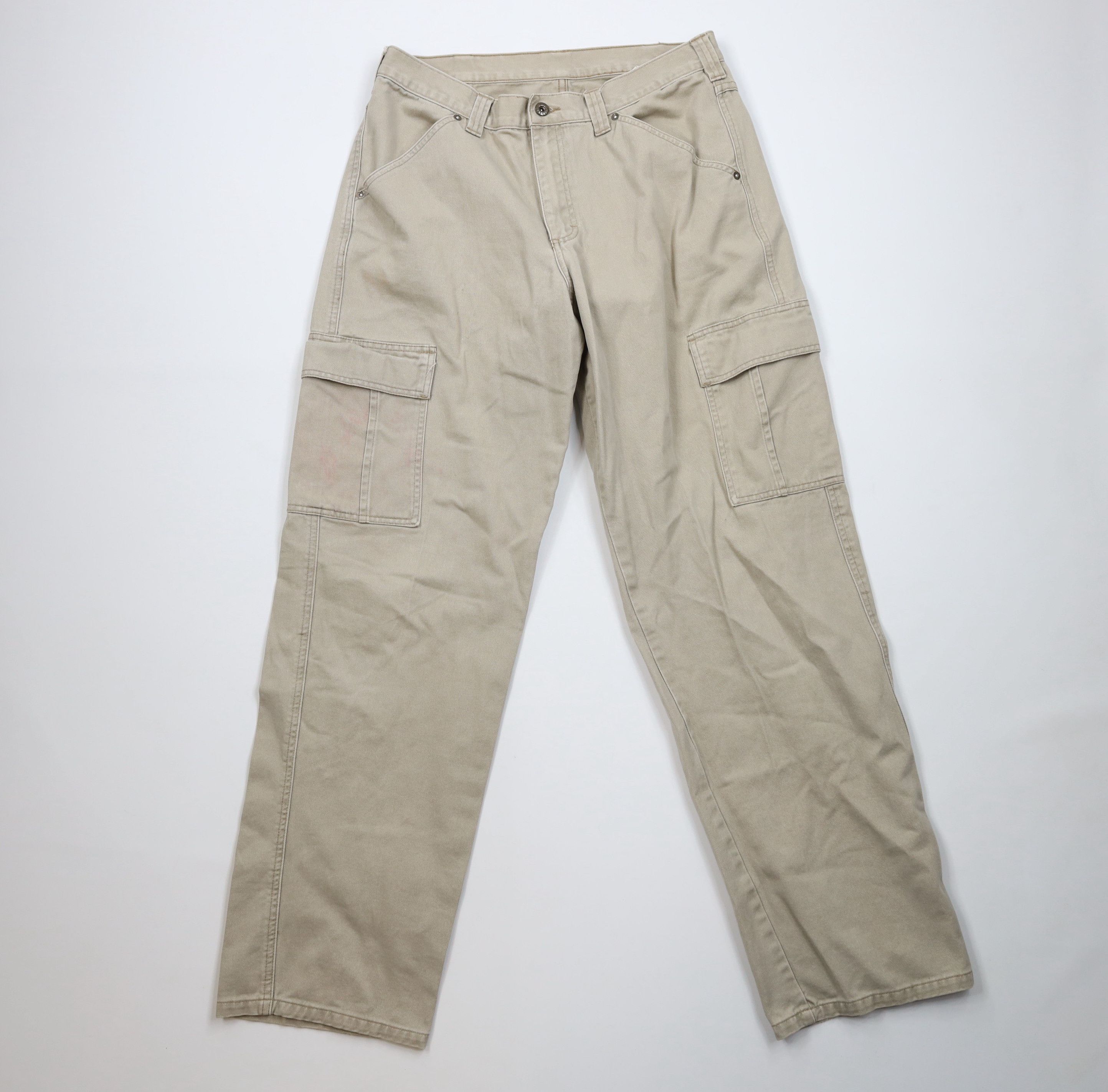 Vintage 90s Y2K Lee Wide Leg Dungaree Cargo Jeans Beige