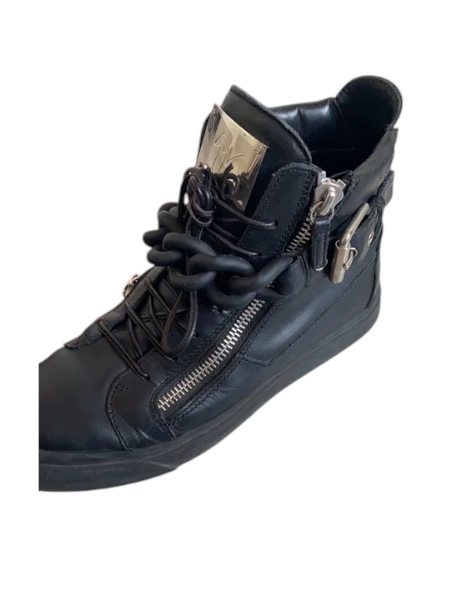Giuseppe Zanotti Giuseppe Zanotti Black Leather Chain Silver Plate , 2010s Size US 7 / EU 40 - 4 Thumbnail