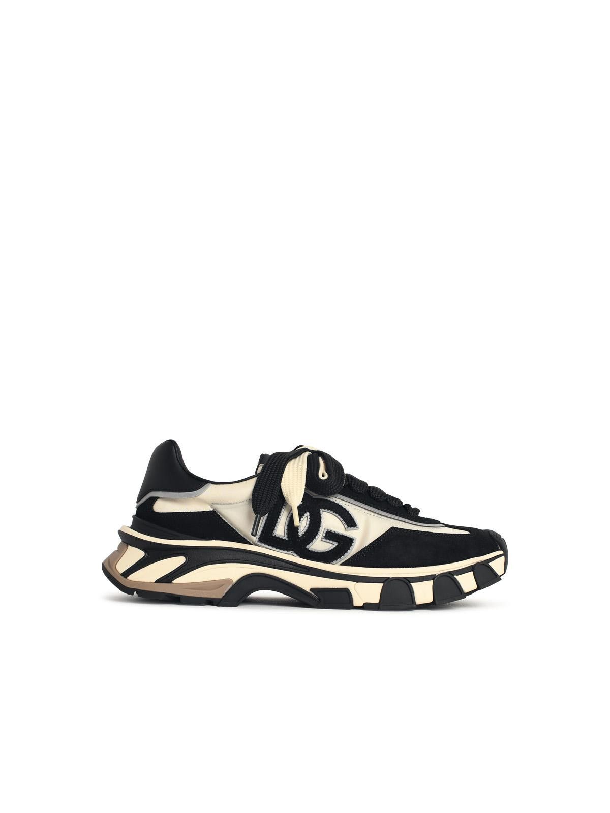 Dolce & Gabbana DOLCE & GABBANA 'Airmaster' Ivory And Black Fabric And Leather Sneakers Size US 7 / EU 40 - 1 Thumbnail