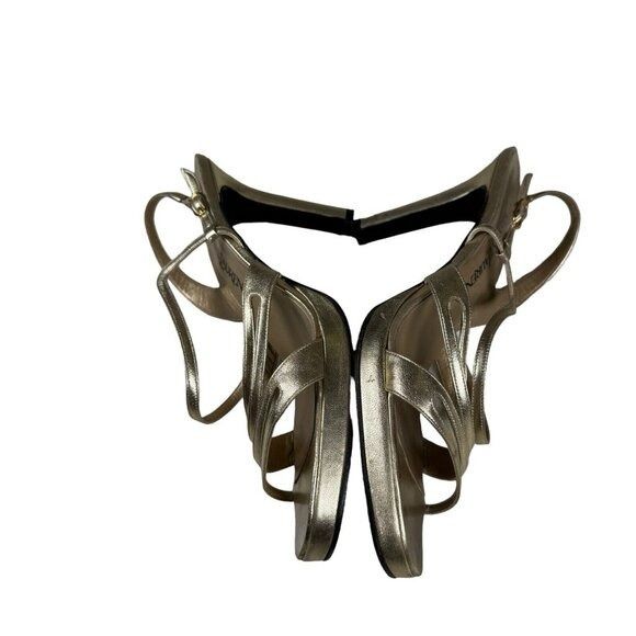 Vintage × Yves Saint Laurent Yves Saint Laurent Gold Metallic Leather 4″ Heeled Sandals S Size US 9 / IT 39 - 12 Thumbnail