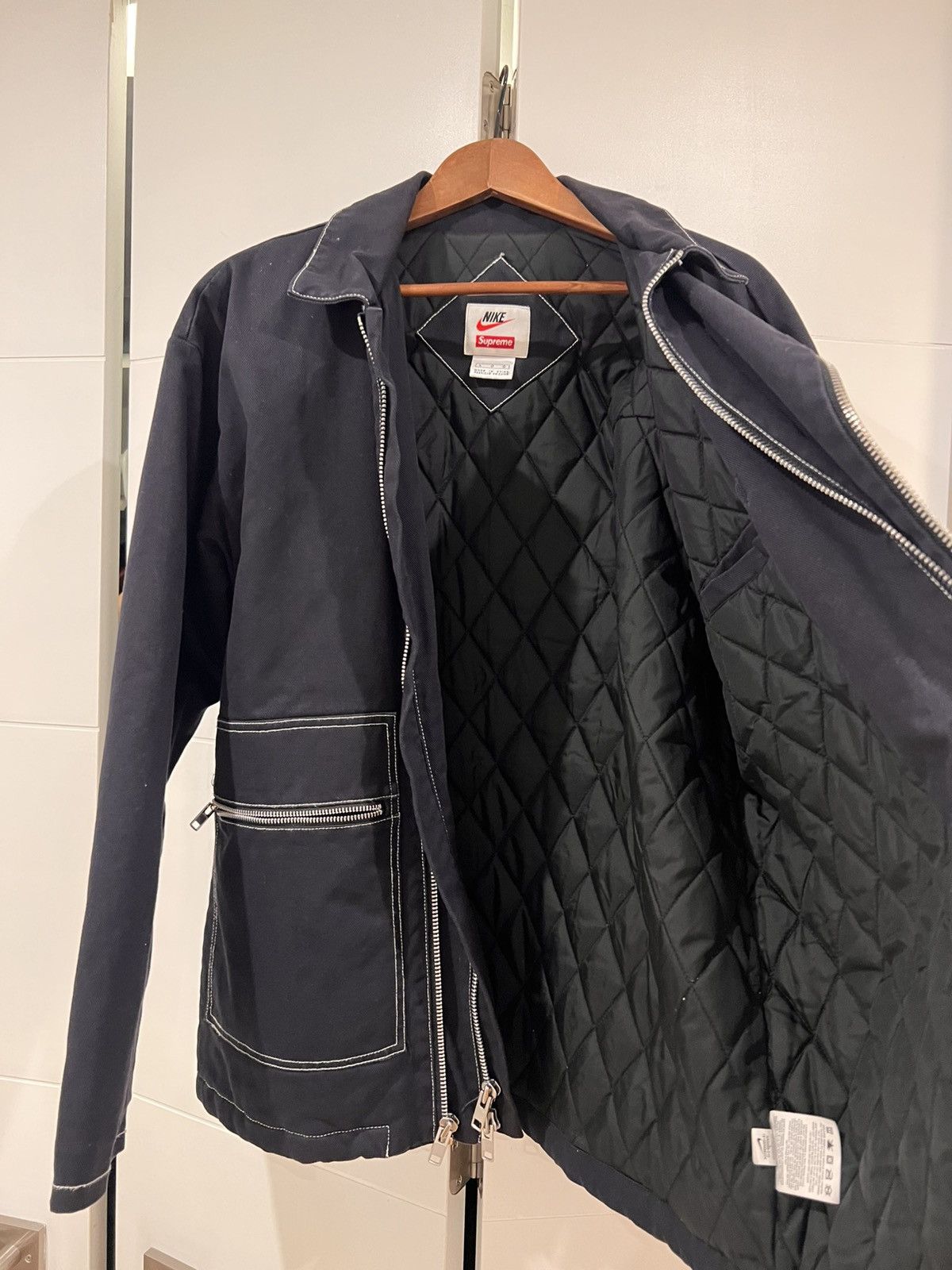 Nike × Supreme Supreme x Nike Double Zip Quilted Work Jacket 'Navy' Size US L / EU 52-54 / 3 - 5 Thumbnail