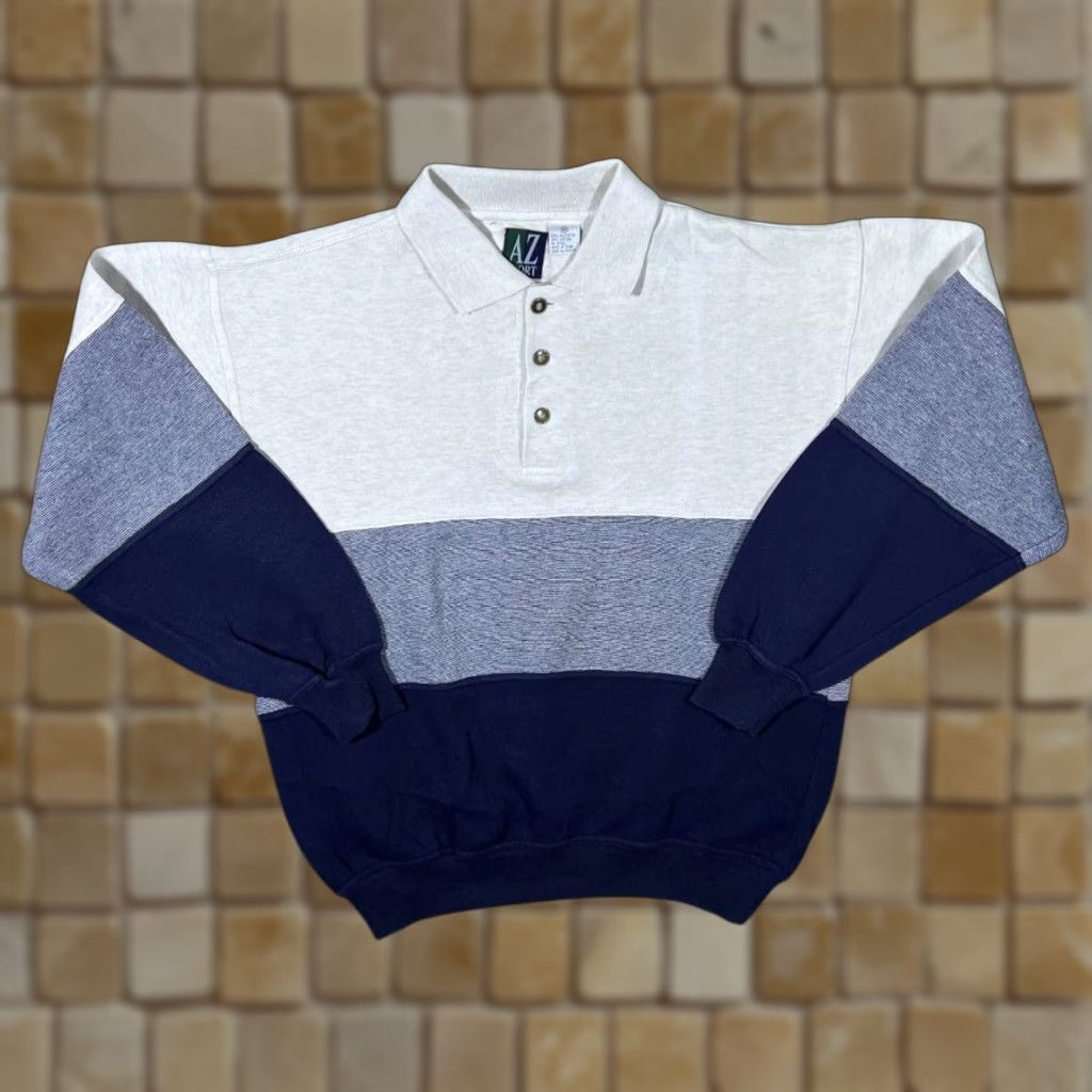 Vintage VINTAGE AZ Sport Sweatshirt Colour Block Collared Pullover 90s Medium Mens Size US M / EU 48-50 / 2 - 1 Thumbnail
