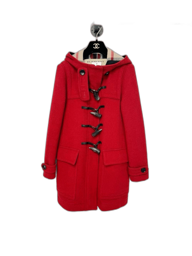 Burberry Red Wool Coat with Hood