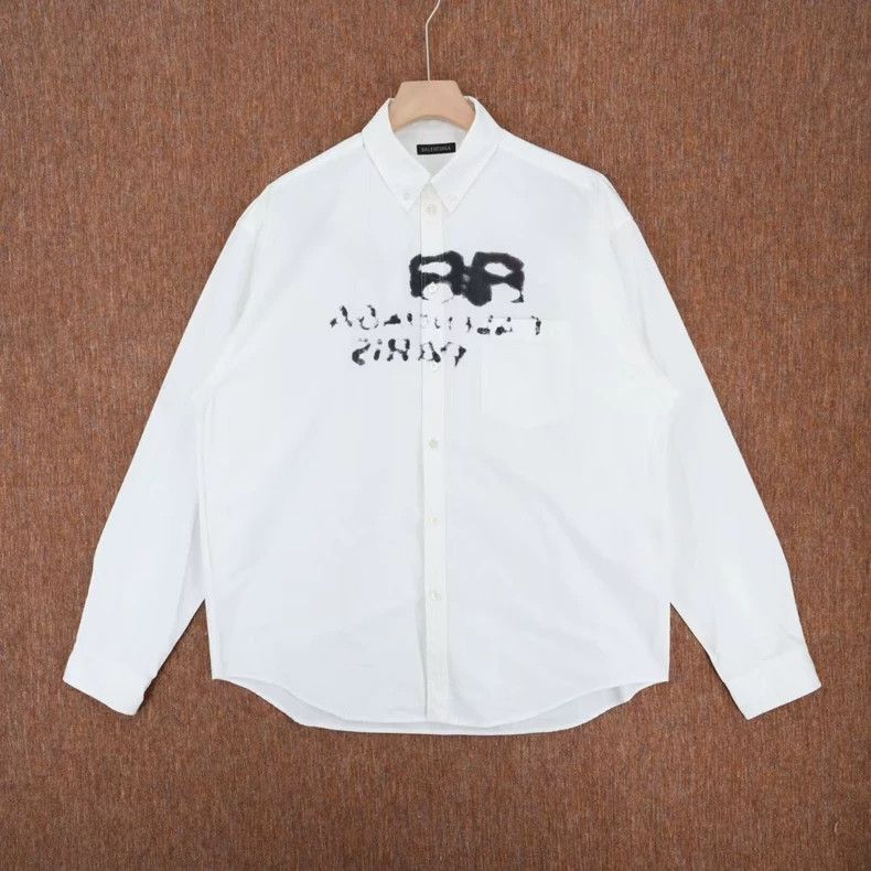 Balenciaga Balenciaga size 38 White Splash Letter Shirt Size US S / EU 44-46 / 1 - 1 Thumbnail