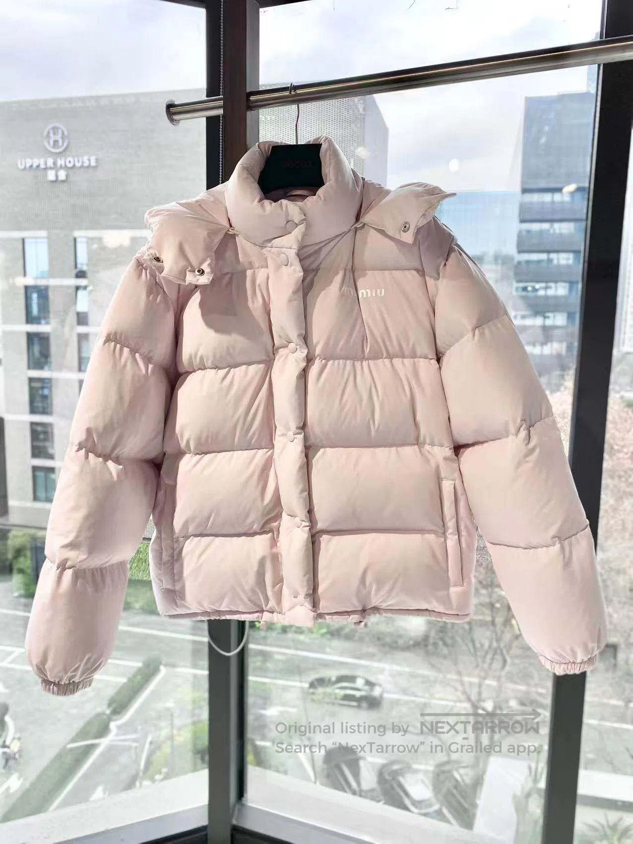 Miu Miu Miu Miu White logo pale pink down jacket| Size XS / US 0-2 / IT 36-38 - 2 Thumbnail