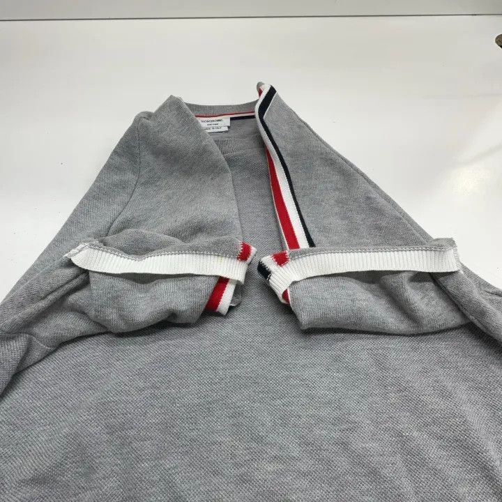 Thom Browne Thom Browne Gray Stripe Short Sleeve Polo -2507 Size US M / EU 48-50 / 2 - 1 Thumbnail