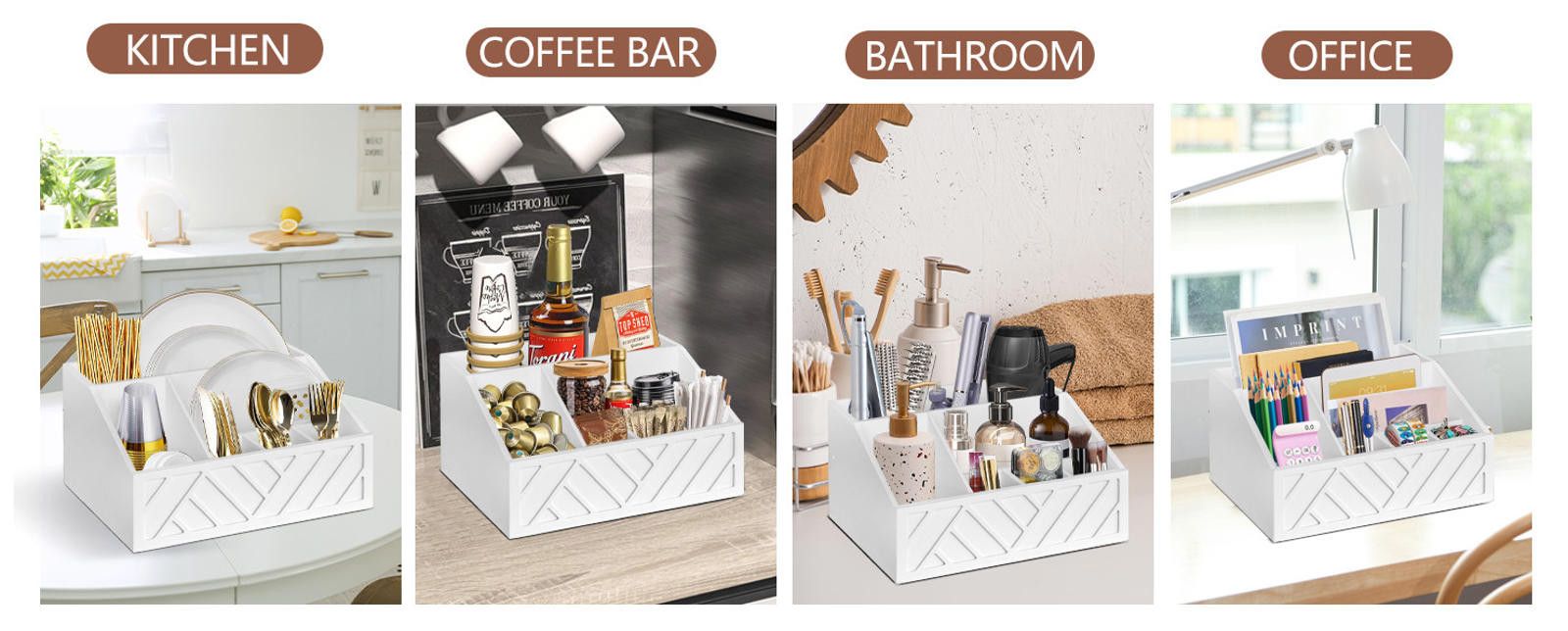 Designer Wood Rustic Silverware Utensil Caddy Cutlery Organizer Box Size ONE SIZE - 6 Thumbnail