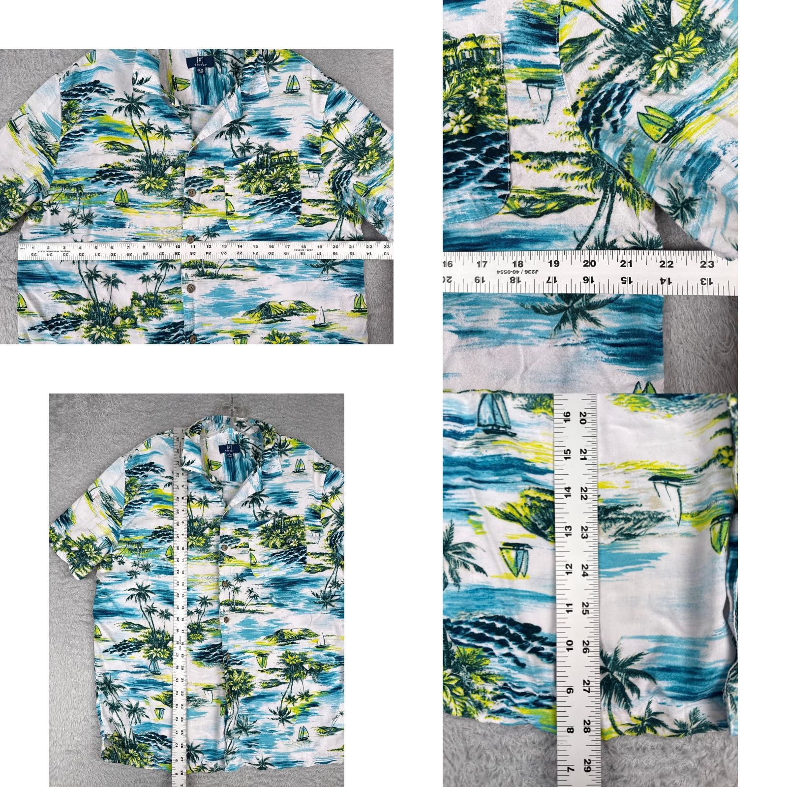 George George Shirt Adult Large White Floral Hawaiian Button Up Rayon Mens Size US L / EU 52-54 / 3 - 8 Thumbnail