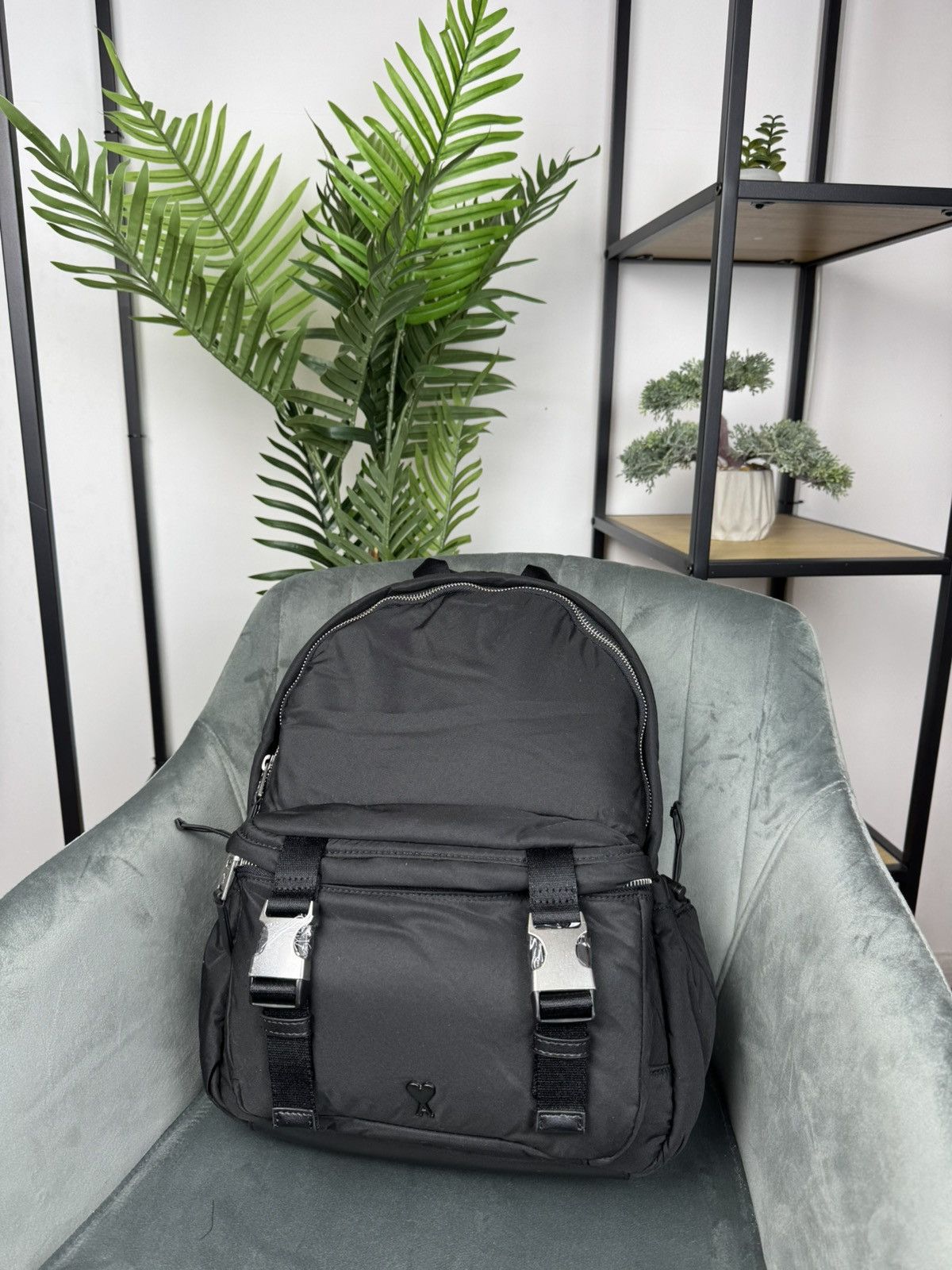 AMI × Designer AMI Paris Ami de Coeur Backpack Black OS Unisex Neylon Size ONE SIZE - 3 Thumbnail