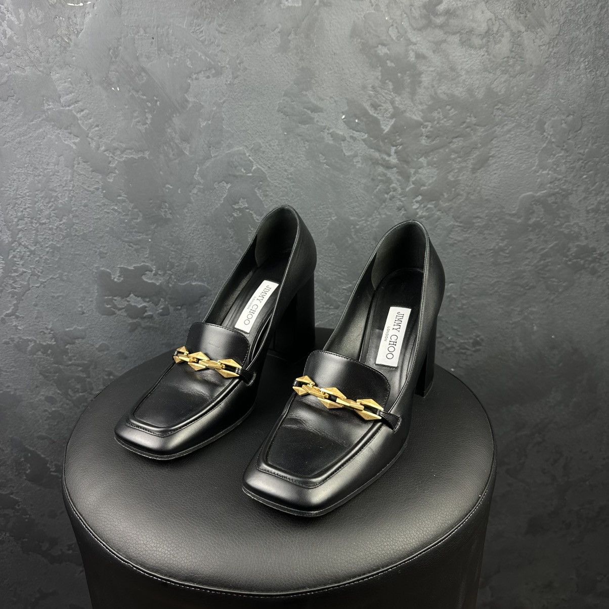 Jimmy Choo JIMMY CHOO Womens Black Diamond Tilda Leather Heeled Size US 9 / IT 39 - 7 Thumbnail