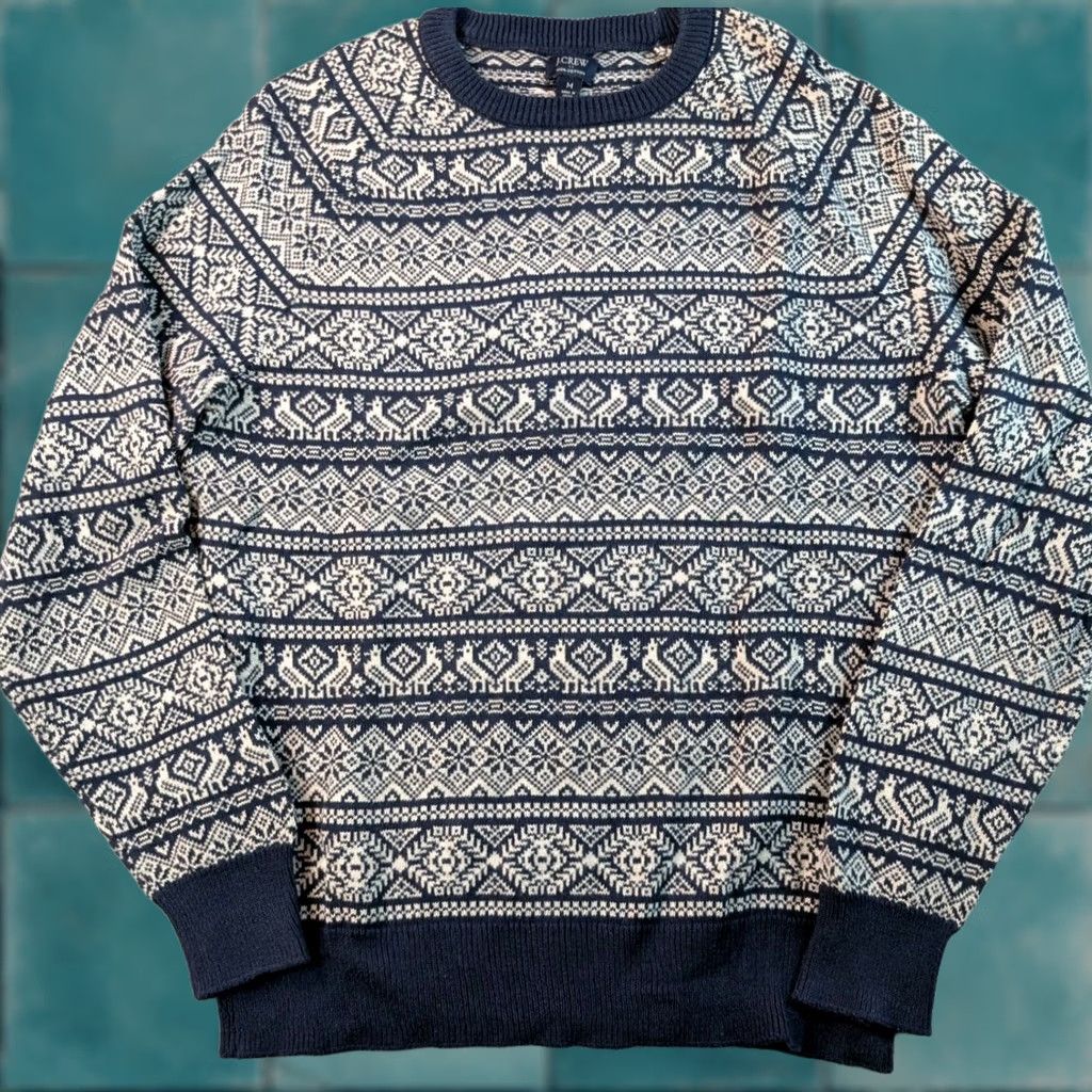 J.Crew J.CREW Sweater Crew Neck Fair Isle Nordic Multicolor Navy White Men's Large Size US L / EU 52-54 / 3 - 1 Thumbnail