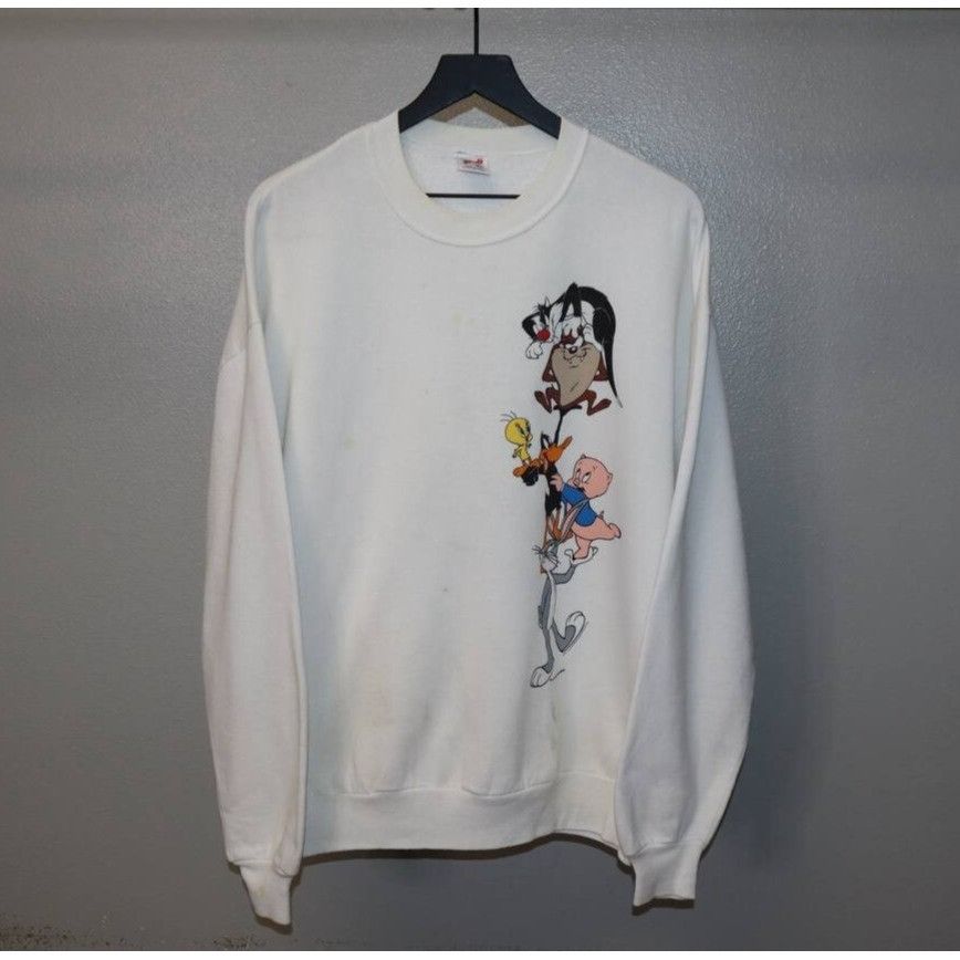 Jerzees Vintage 90s Looney Tunes Sweatshirt White Bugs Bunny Taz XL Size US XL / EU 56 / 4 - 3 Thumbnail