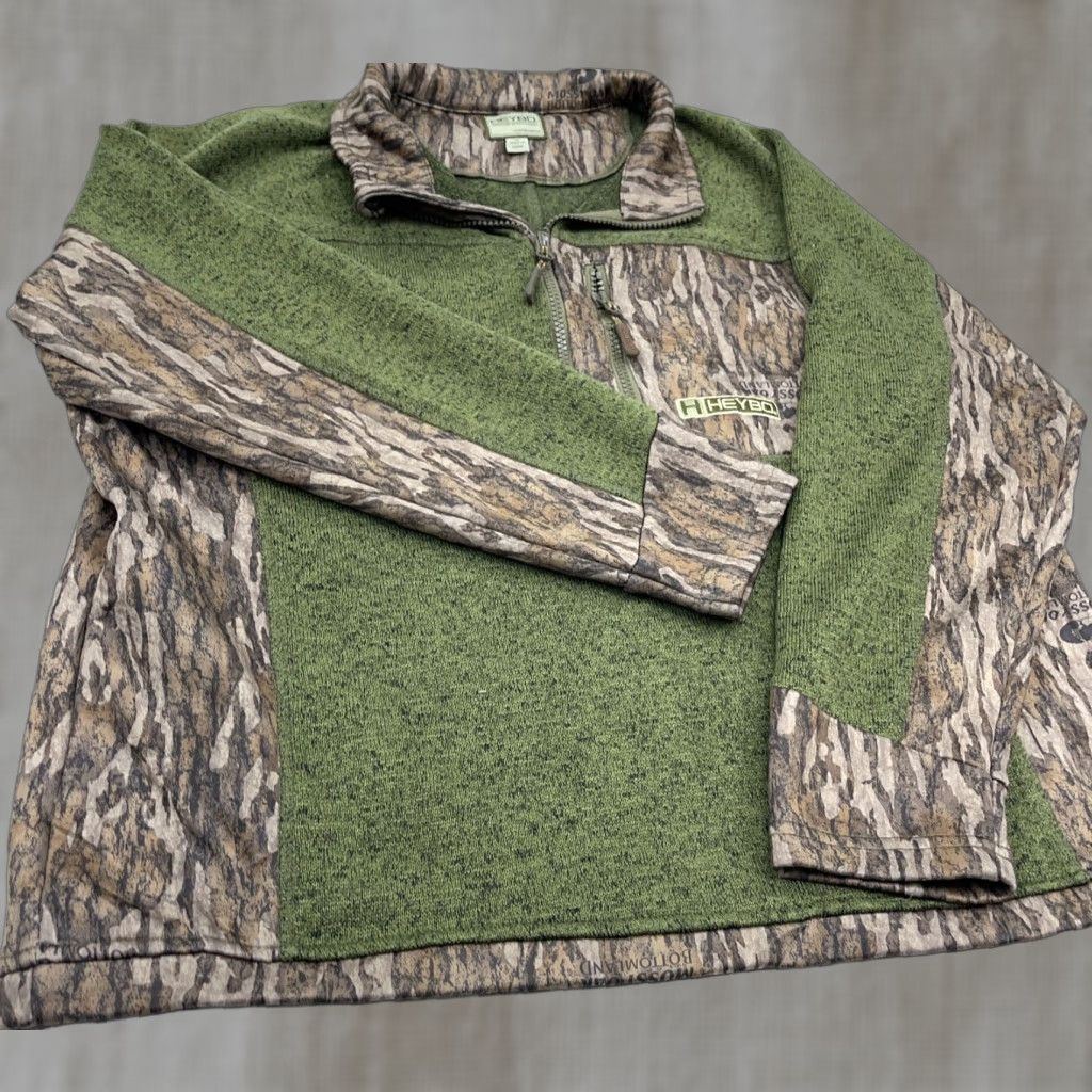 Vintage HeyBo Jacket Women XL Green Mossy Oak Camo Pullover Zip Camouflage Front Pockets Lightweight Fleece Moisture Wicking Seasonal Fall Winter Short? Size XL / US 12-14 / IT 48-50 - 1 Thumbnail