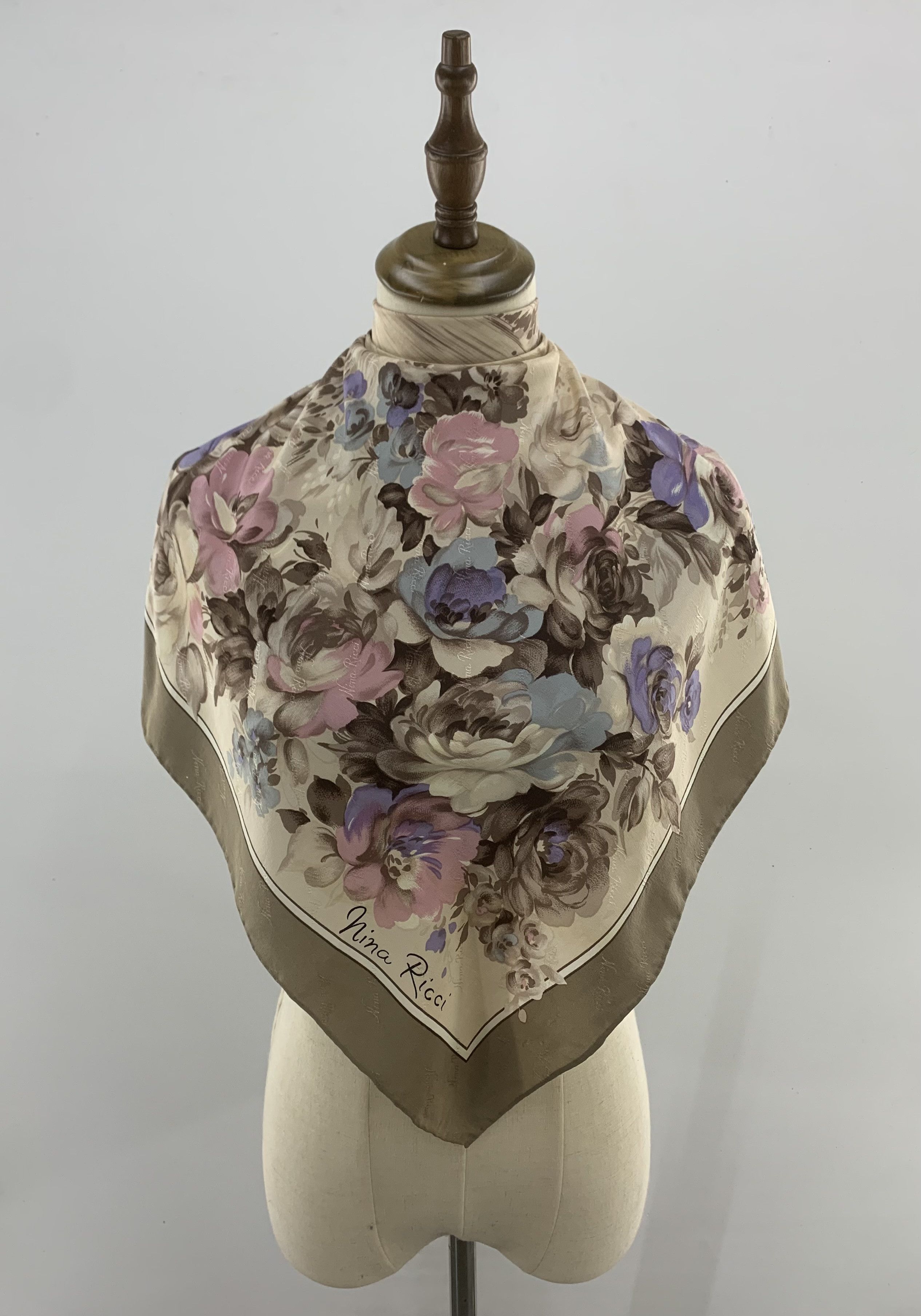 Nina Ricci Silk Scarf Floral Twill Silk