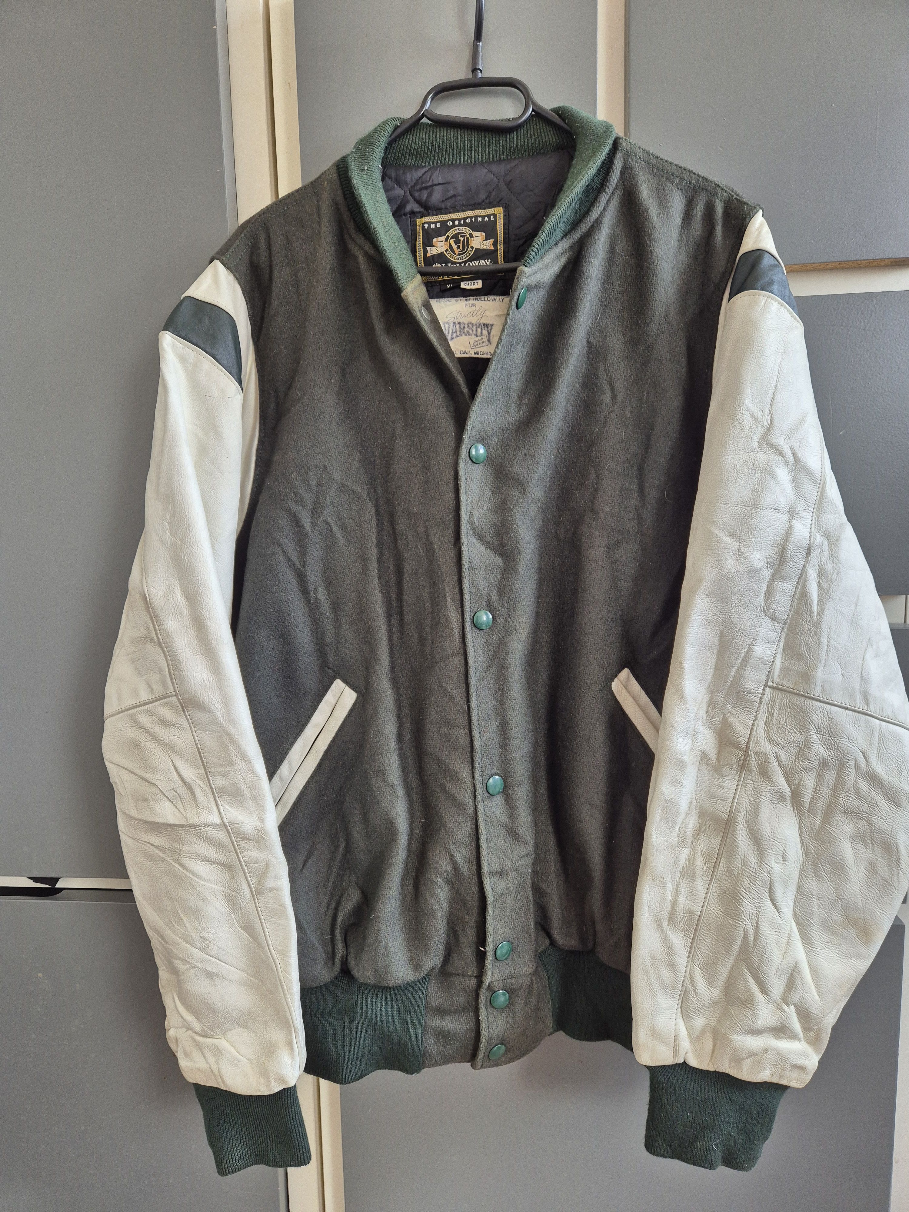 Holloway Holloway Vintage Varsity Jacket – Green Wool & White Leather Size US XL / EU 56 / 4 - 3 Thumbnail
