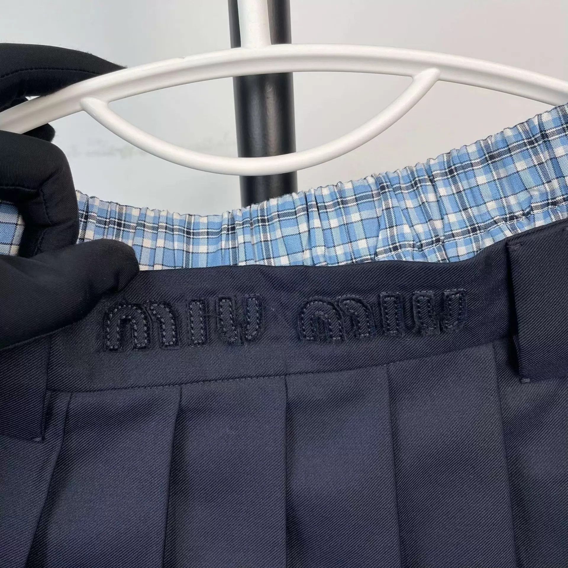 Miu Miu MIU MIU 25SS Navy Check Color Blocked Pleated Skirt 38 Size 26" / US 2 / IT 38 - 3 Thumbnail