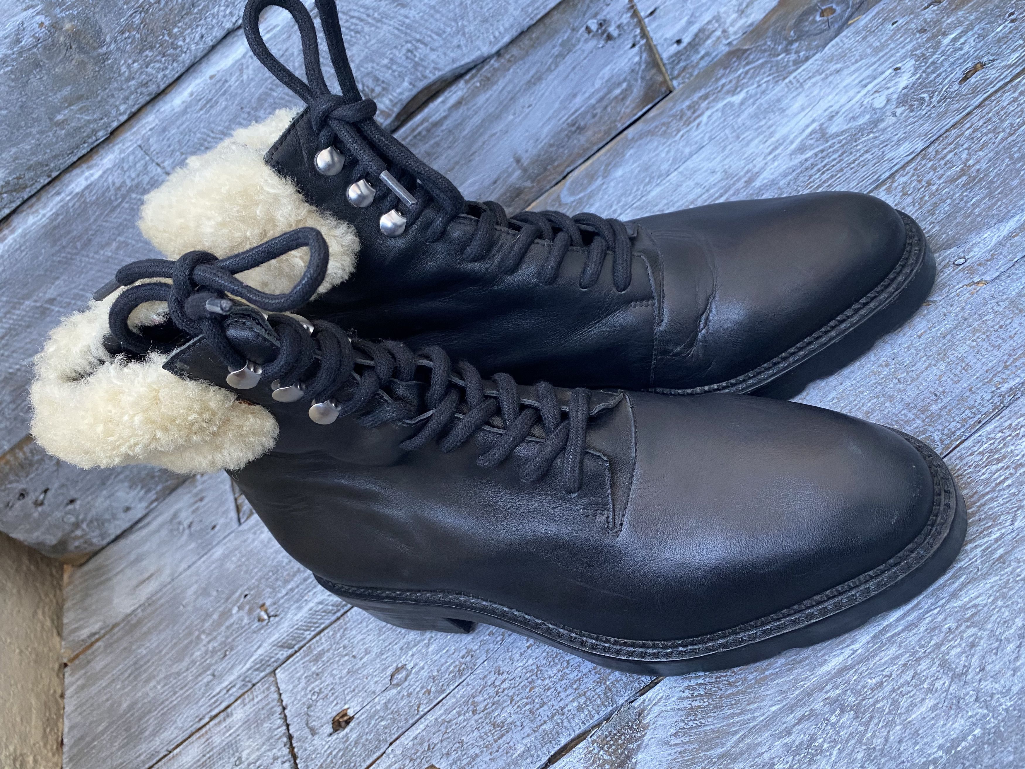 Alexander Wang × Designer Alexander Wang combat black leather shearling boots sz38 Size US 7.5 / IT 37.5 - 8 Thumbnail