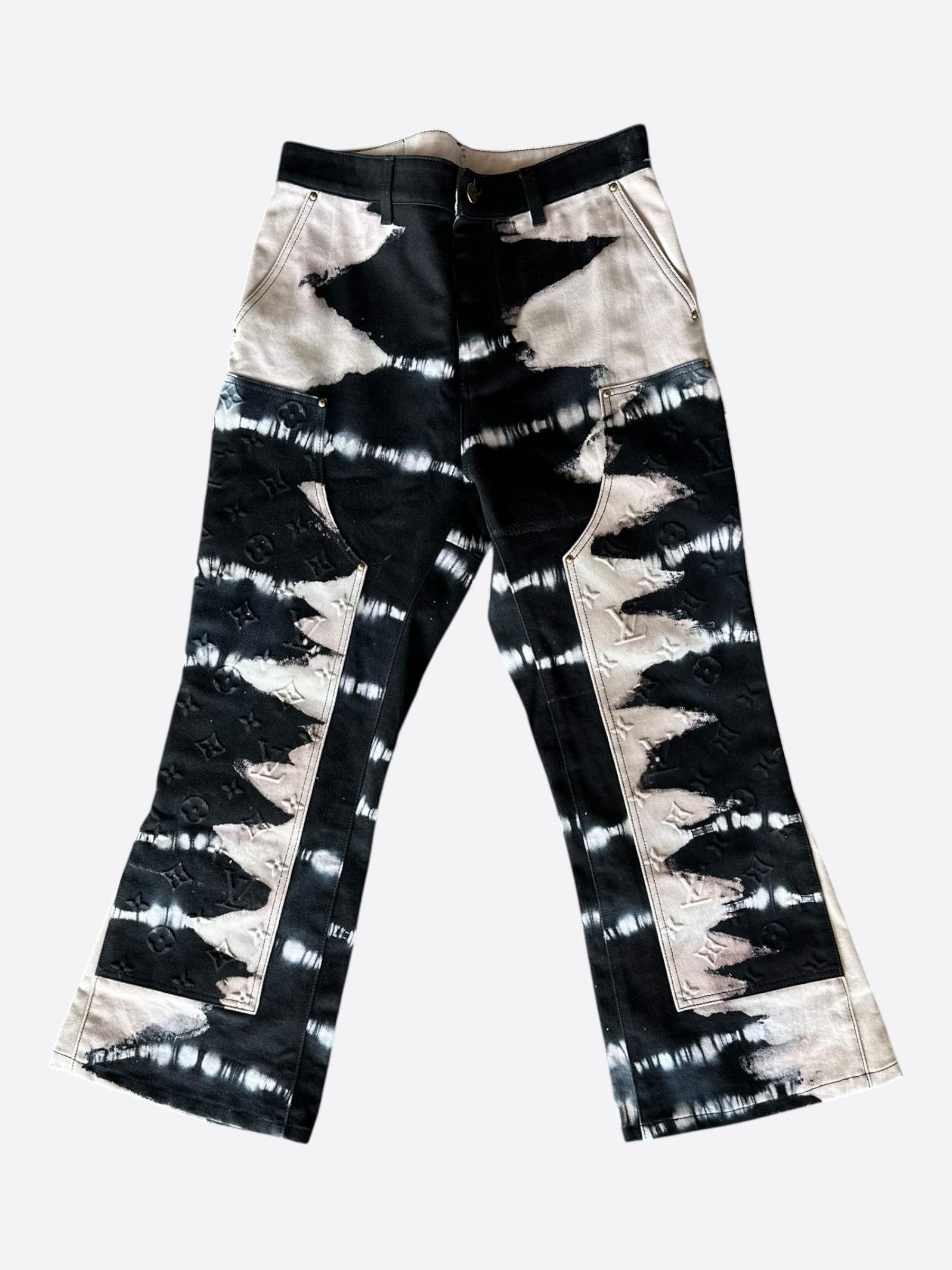 Louis Vuitton Louis Vuitton Black & Cream Tie-Dye Monogram Carpenter Pants Size US 30 / EU 46 - 1 Thumbnail