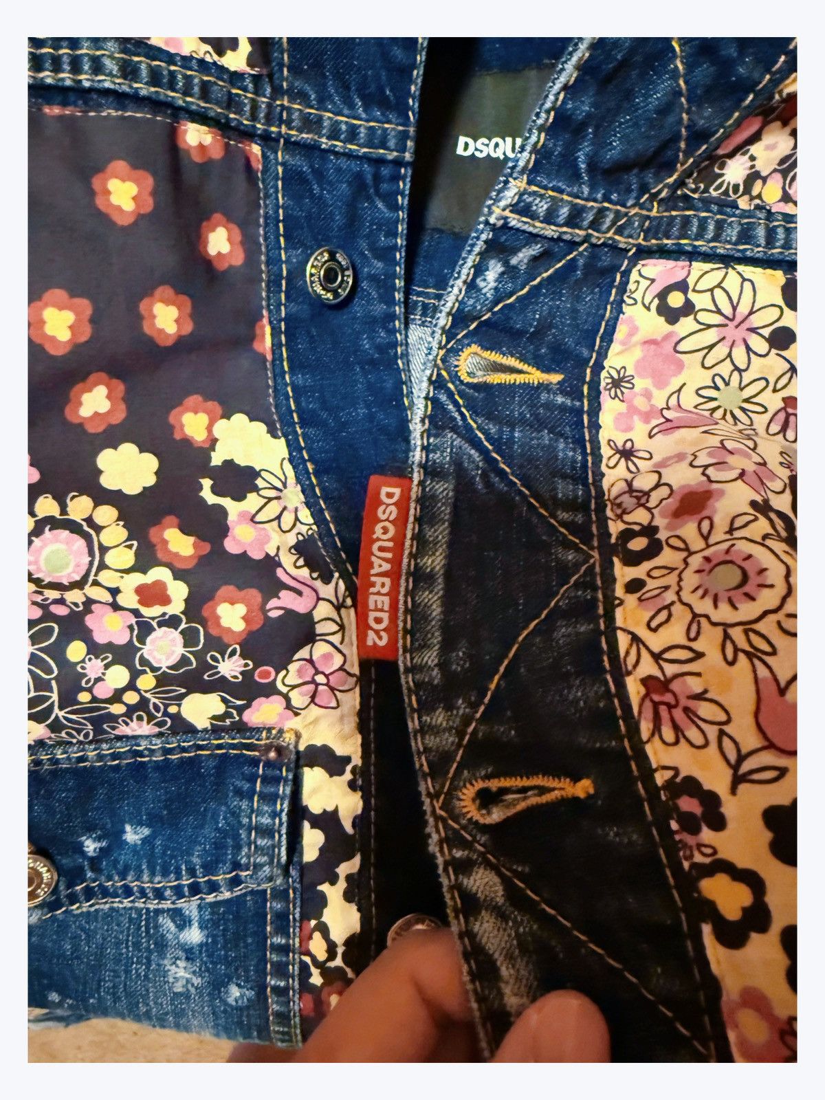 Dsquared2 DSQUARED2 Floral Patchwork Distressed Denim Jacket – Size 48 Size US M / EU 48-50 / 2 - 9 Thumbnail