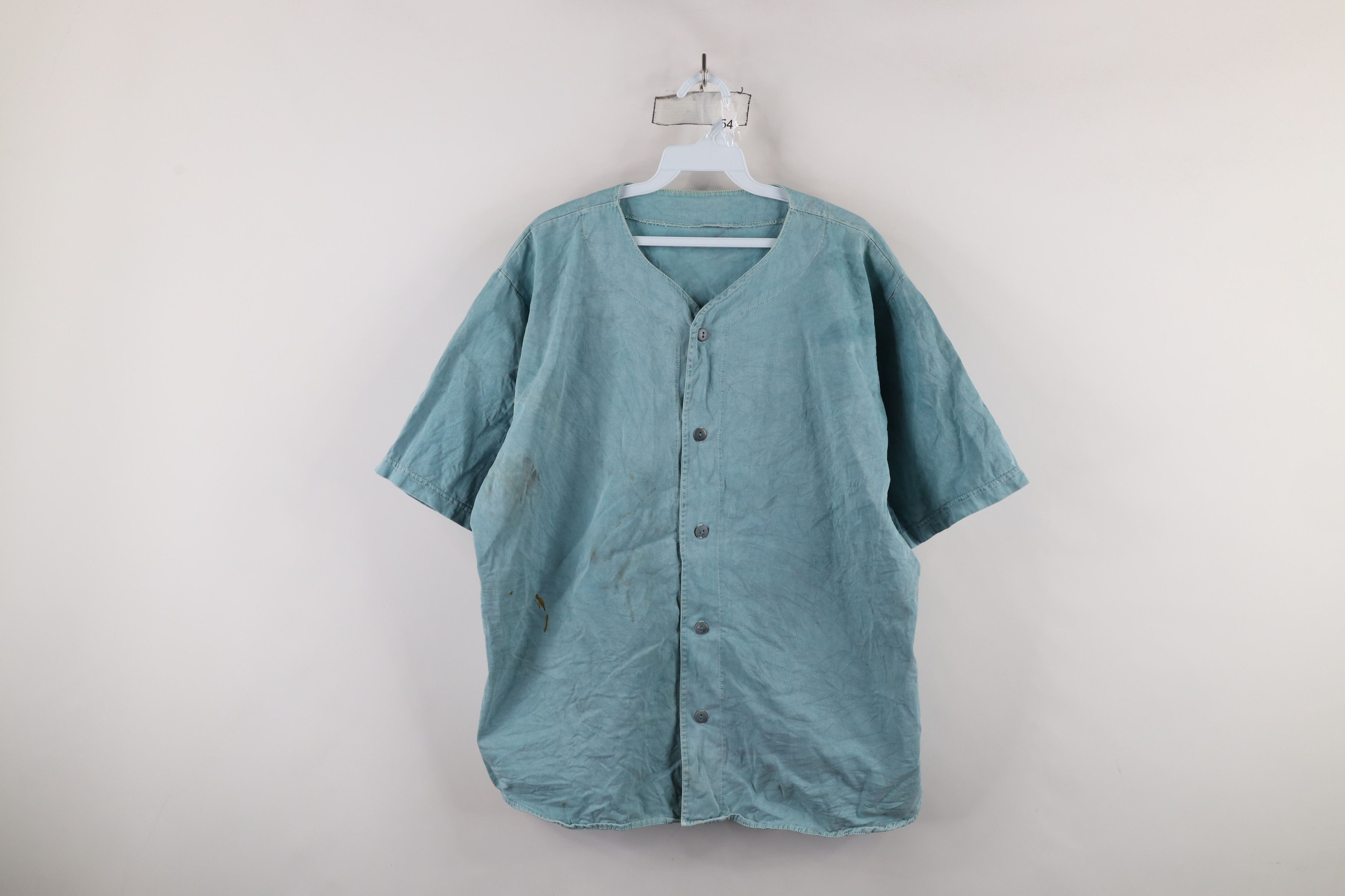 Vintage 50s 60s Streetwear Blank Rayon Baseball Jersey Teal
