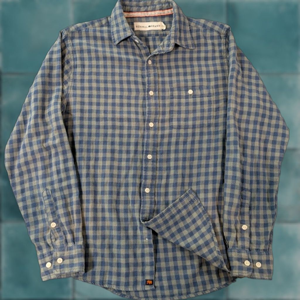 J Brand Normal Brand Button-Up Shirt Men's Medium Blue Plaid Solid-Color Pocket Long Sleeve Flannel Shirt Size US M / EU 48-50 / 2 - 1 Thumbnail