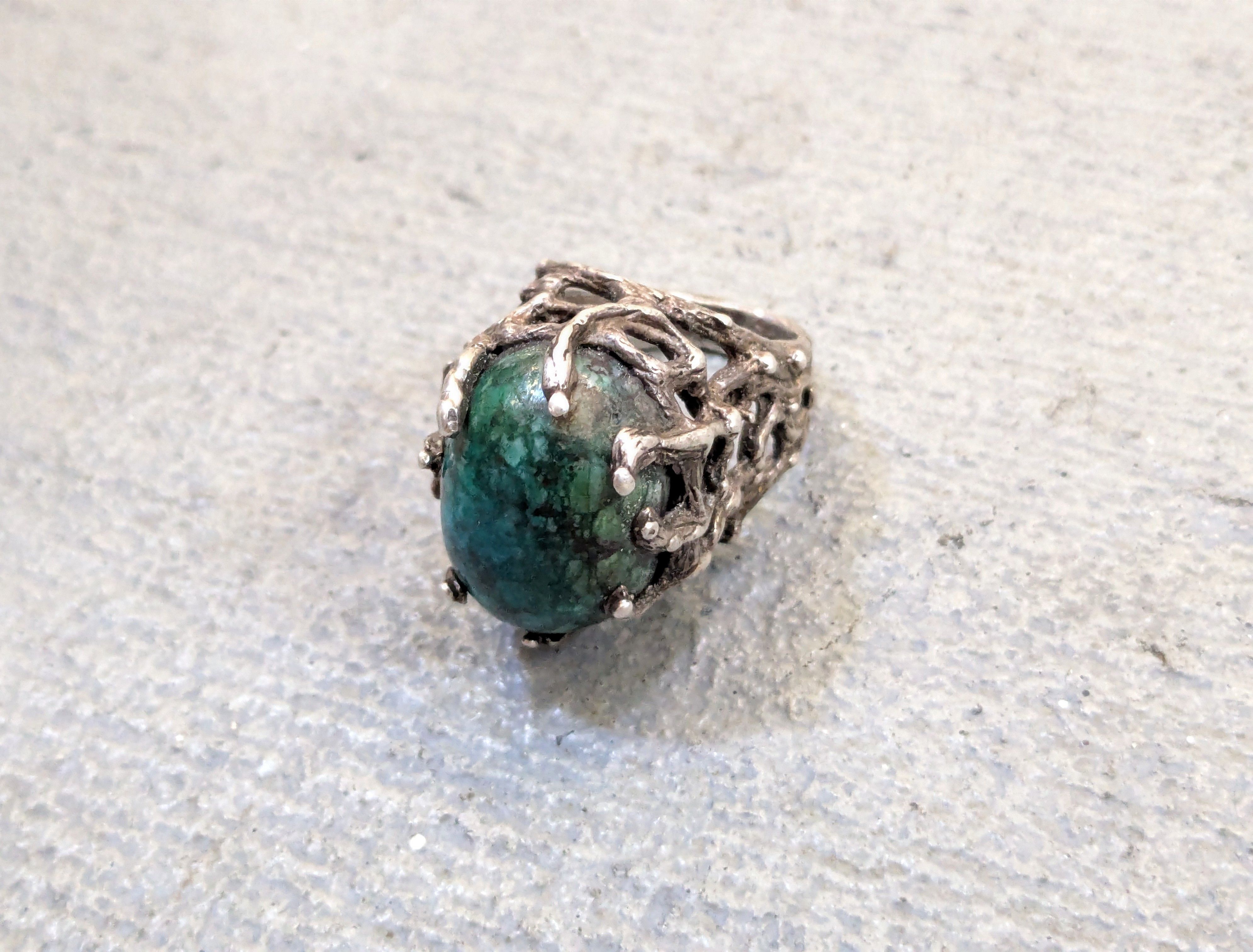 Other Vintage Sterling Silver Ring Chysocolla Brutalist Modern Size ONE SIZE - 1 Thumbnail