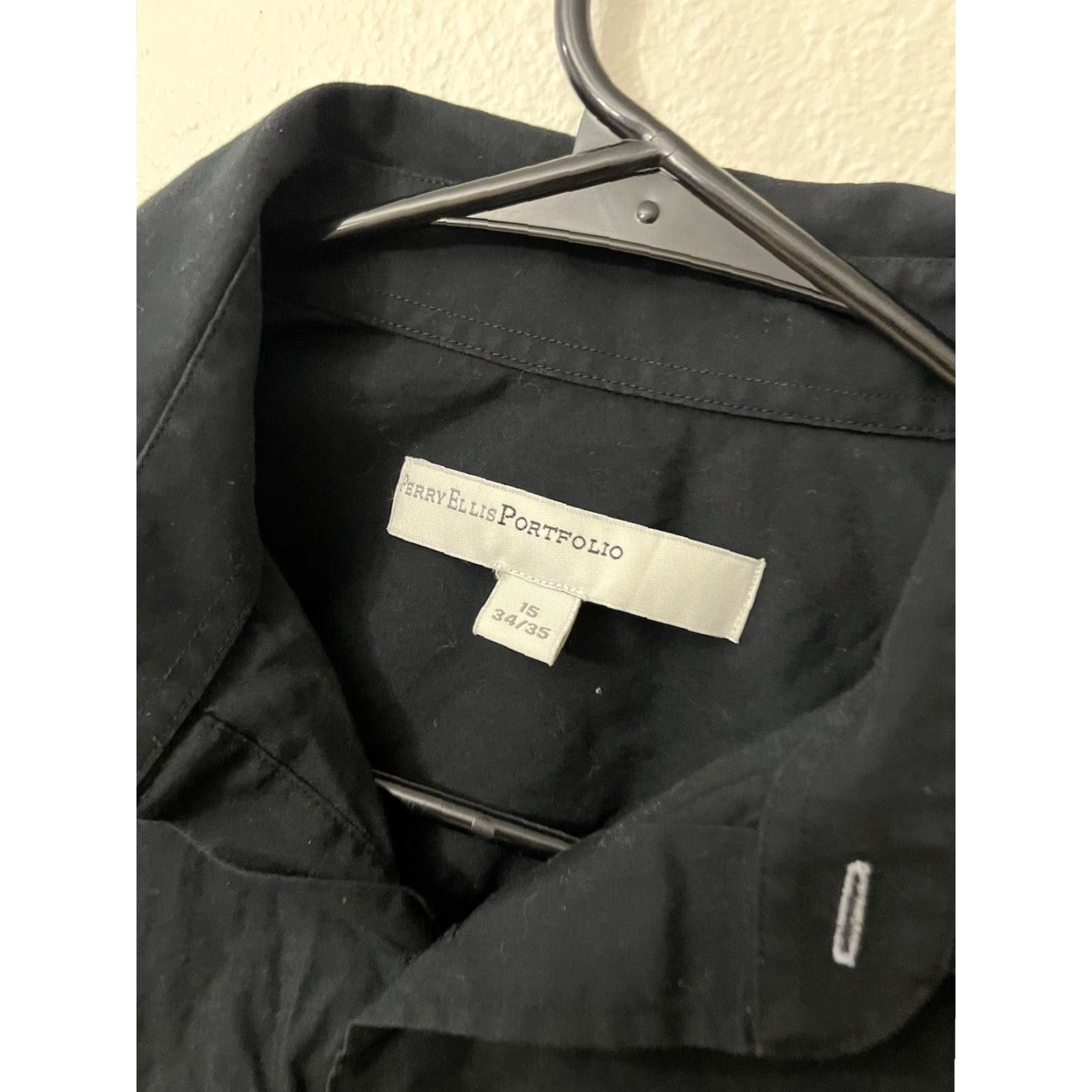 Perry Ellis PERRY ELLIS Solid Black Long Sleeve Button-Up Shirt Men Size 15-34/35 Size US M / EU 48-50 / 2 - 3 Thumbnail