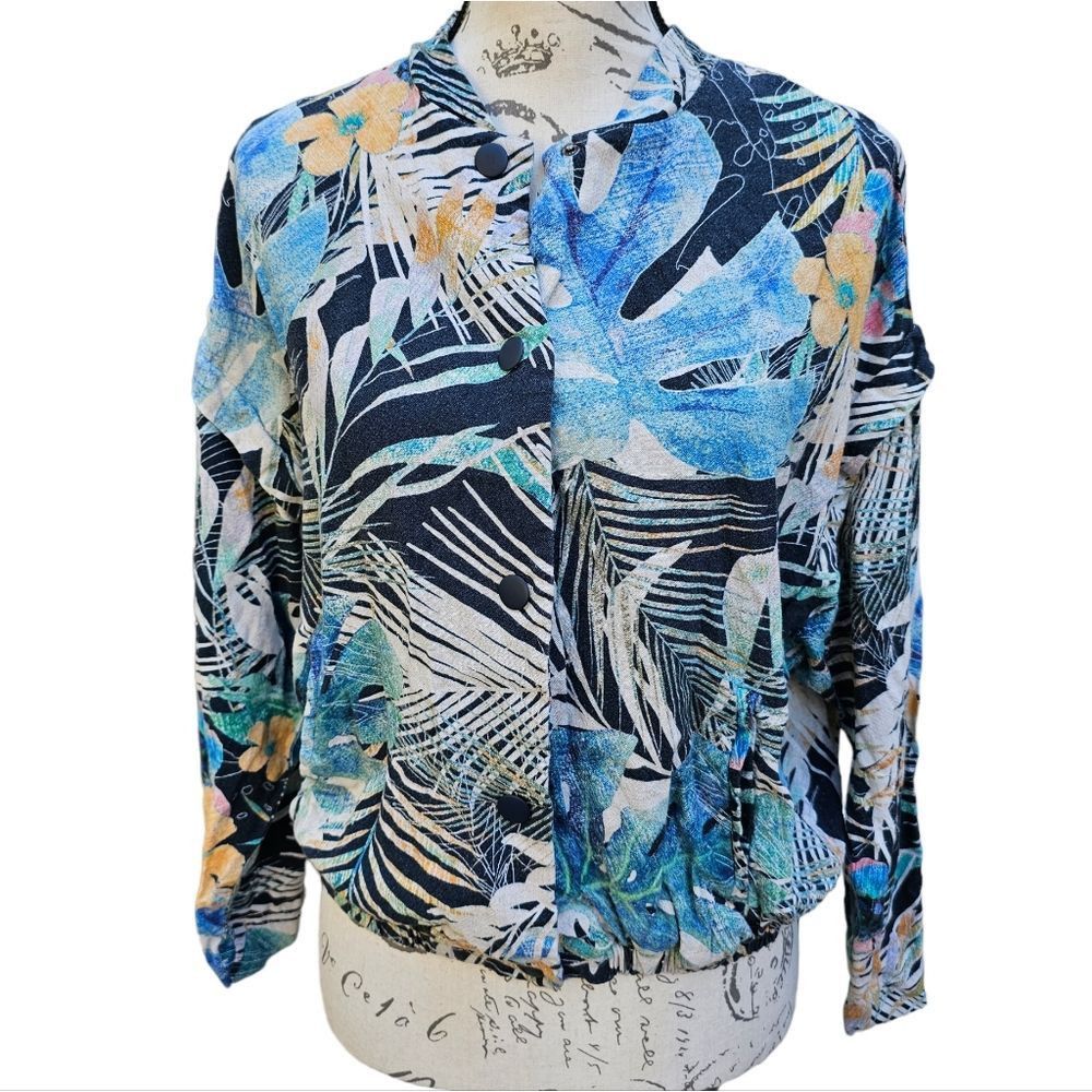 Zara Zara -962 Women's Floral Tropical Lightweight Jacket Linen B Size S / US 4 / IT 40 - 1 Thumbnail